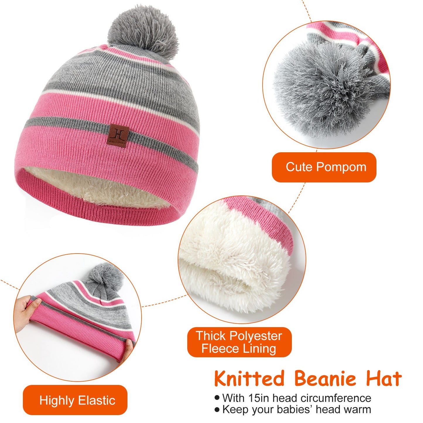 Winter Kids Knitted Hat Scarf Gloves 3Pcs Boys Girls