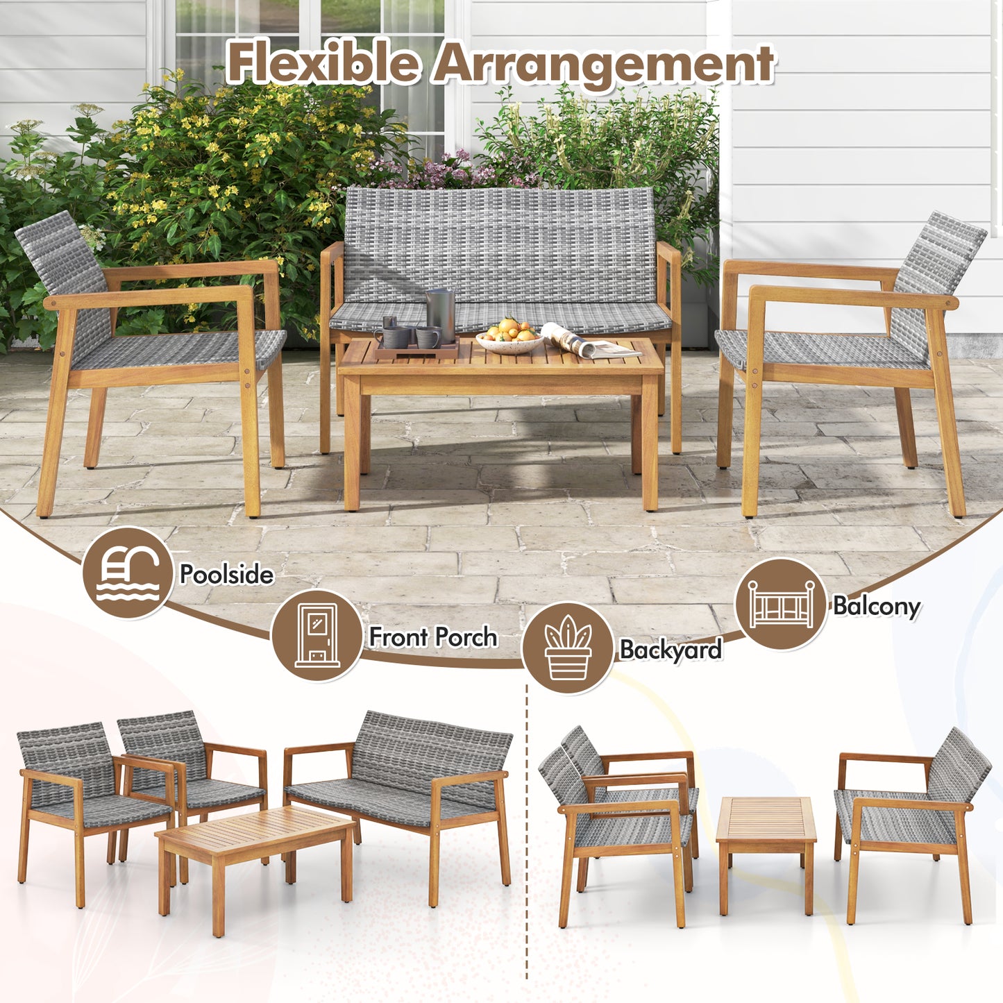 4-Piece Patio Conversation Set with Loveseat and Coffee Table