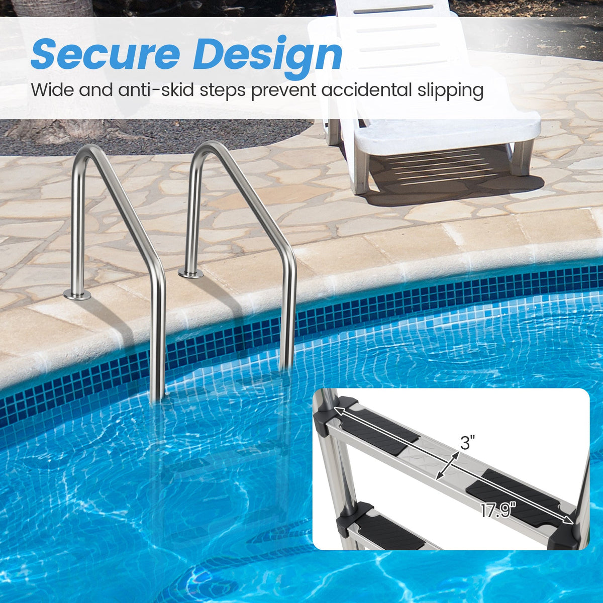 4-Step Inground Pool Ladder Stainless Steel Swimming Pool Ladder