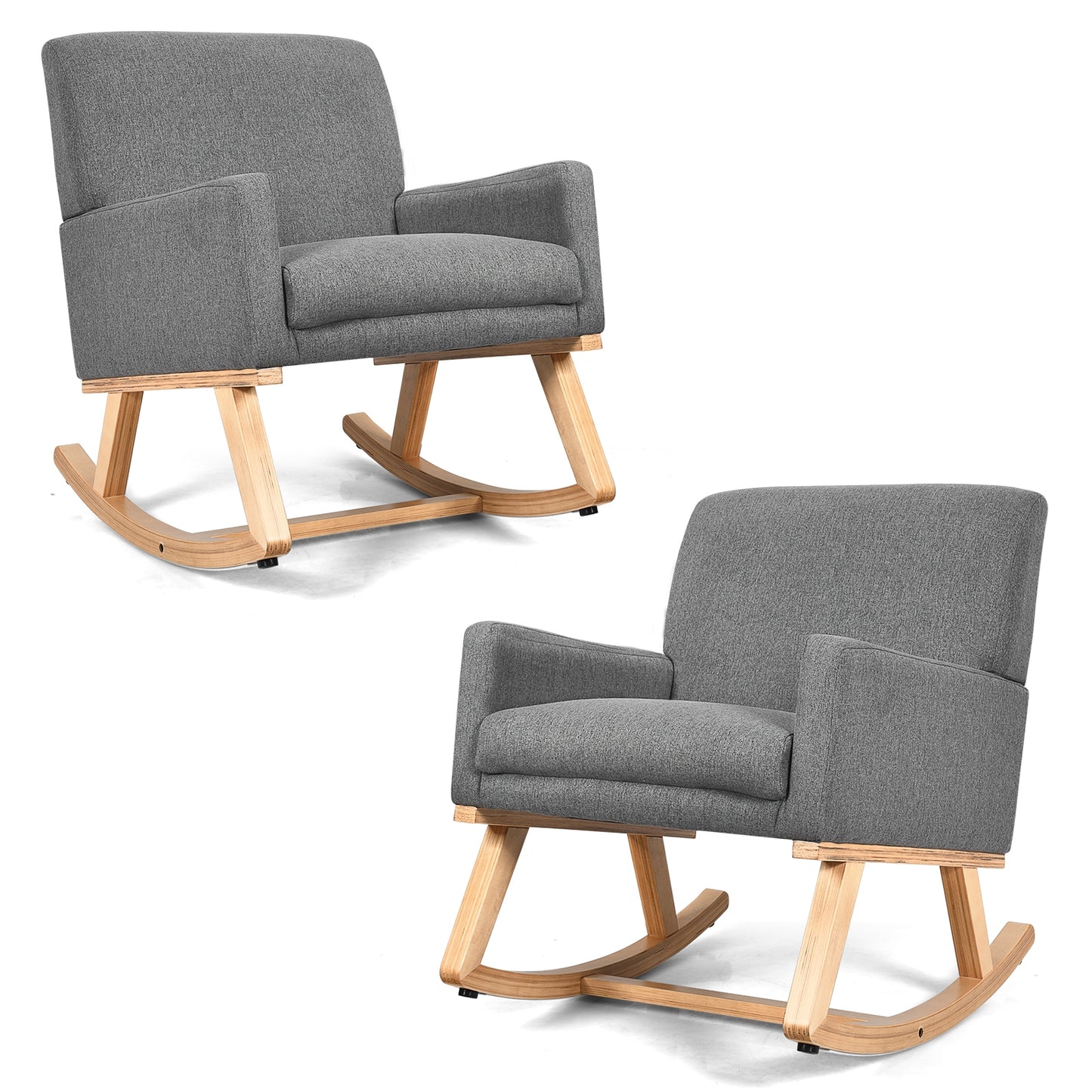 Upholstered Rocking Chair with Solid Wood Base