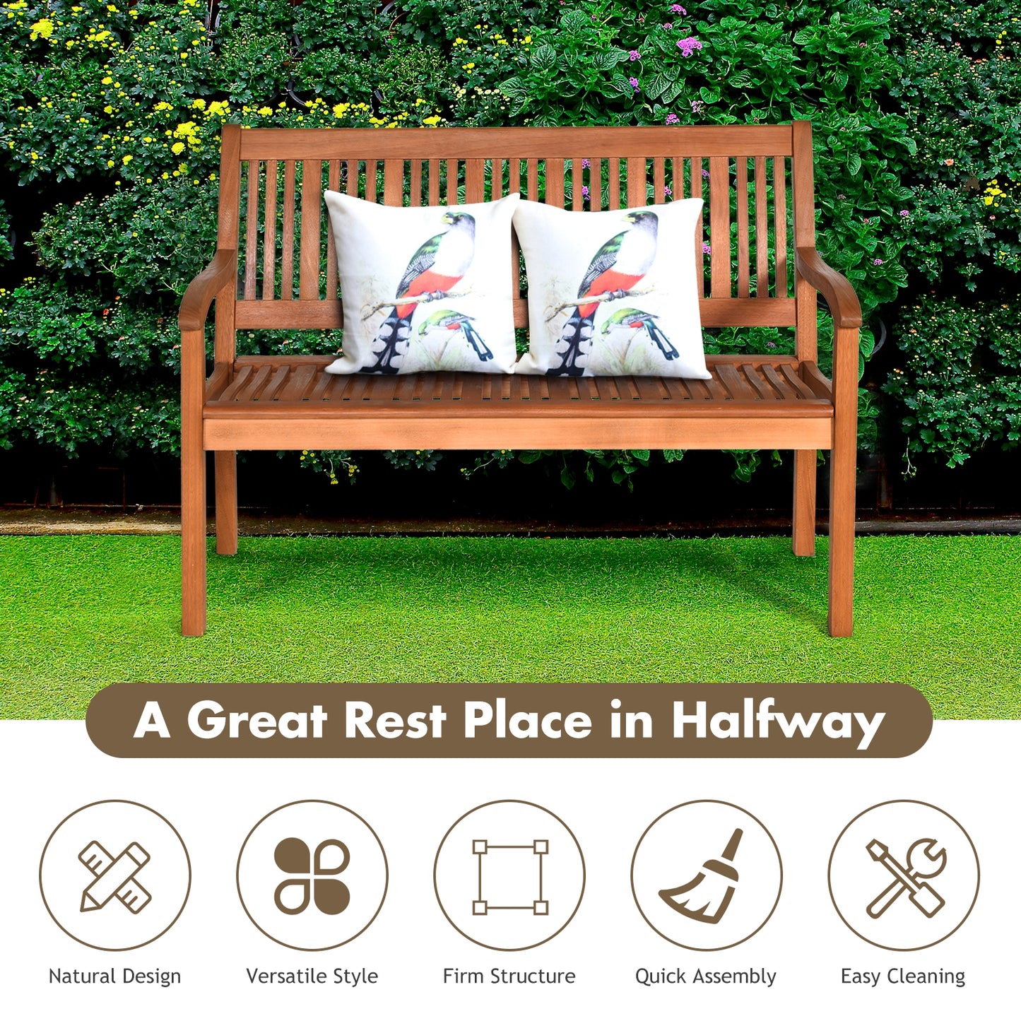 Eucalyptus Garden Bench for Two with Curved Backrest