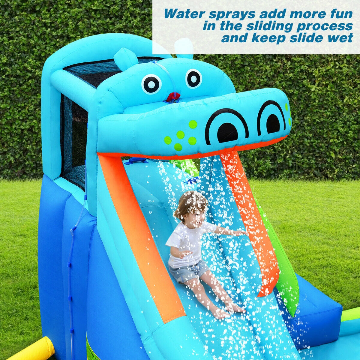 Hippo Inflatable Water Slide Bounce House with 740W Blower