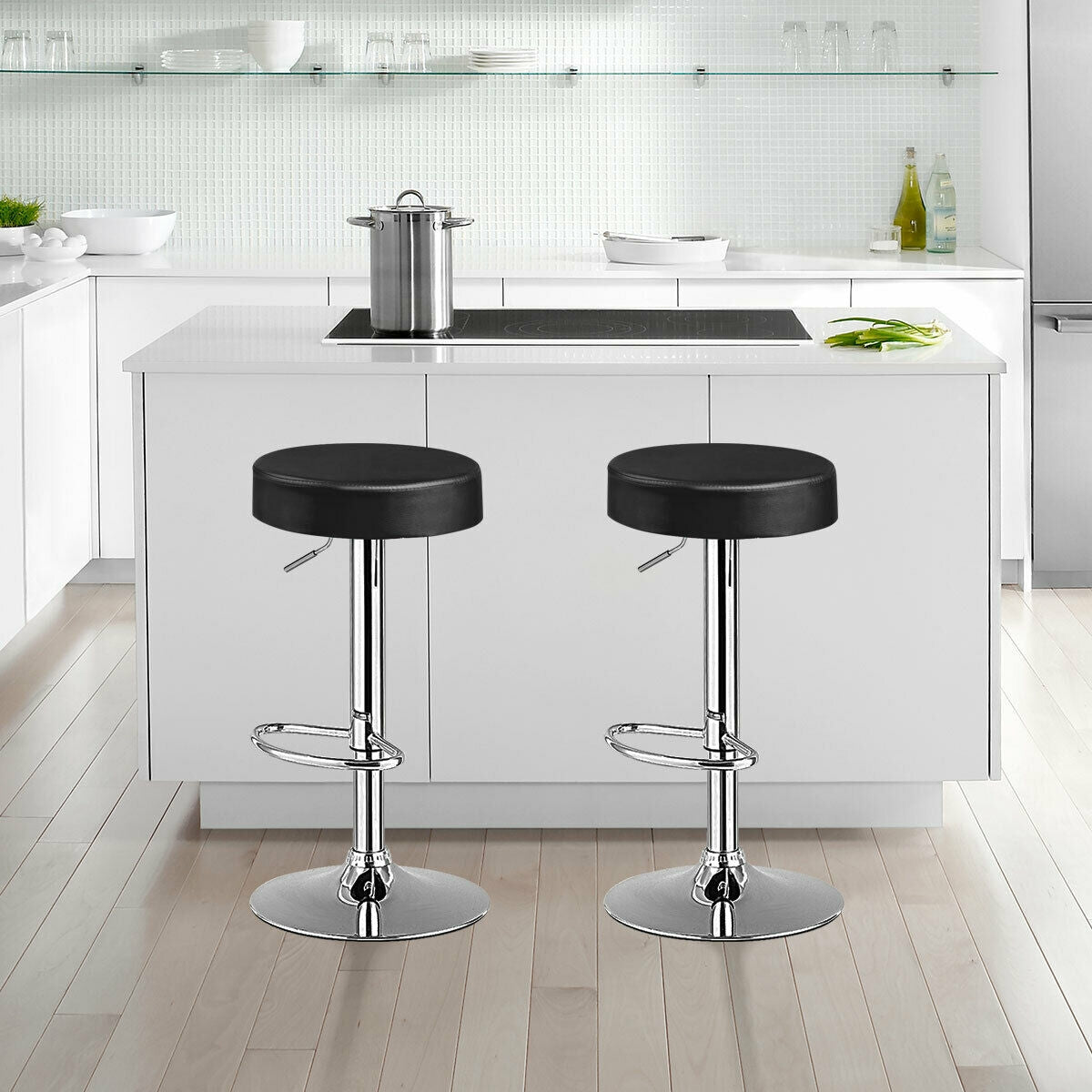 Adjustable Swivel Bar Stool with PU Leather Seat