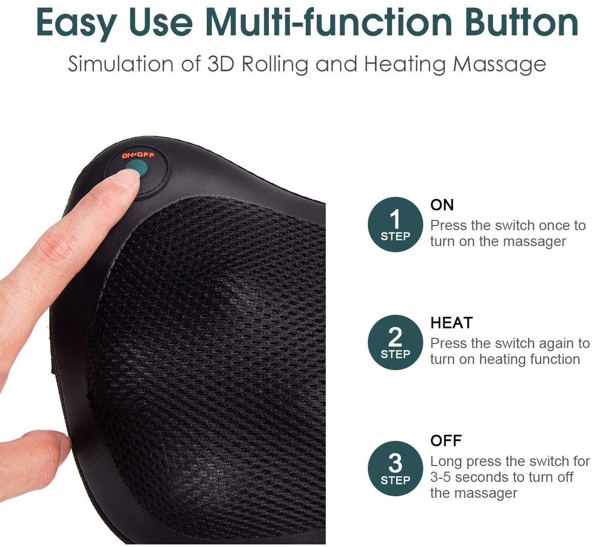 Shiatsu Pillow Massager with Heat Deep Kneading for Shoulder Neck and Back