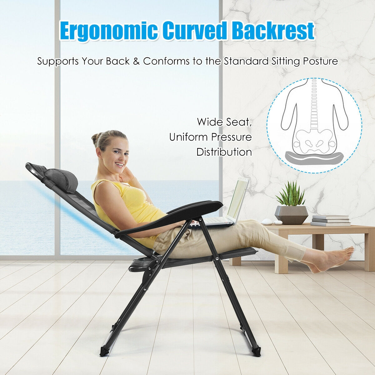 Adjustable Folding Patio Chairs with Headrest, Set of 4