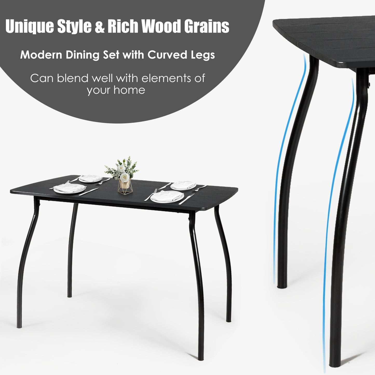 5-Piece Dining Table Set with 4 Chairs and Steel Frame