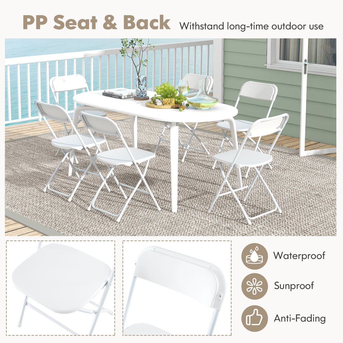 Metal Folding Chairs Set of 4 with Plastic Seat and Back