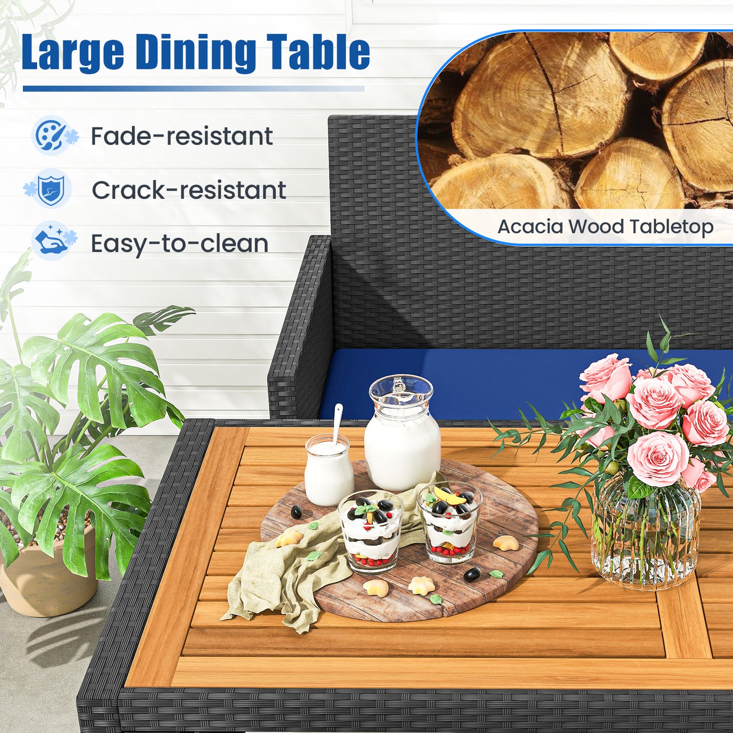 4-Piece Outdoor Dining Set with Loveseat, Ottomans & Table