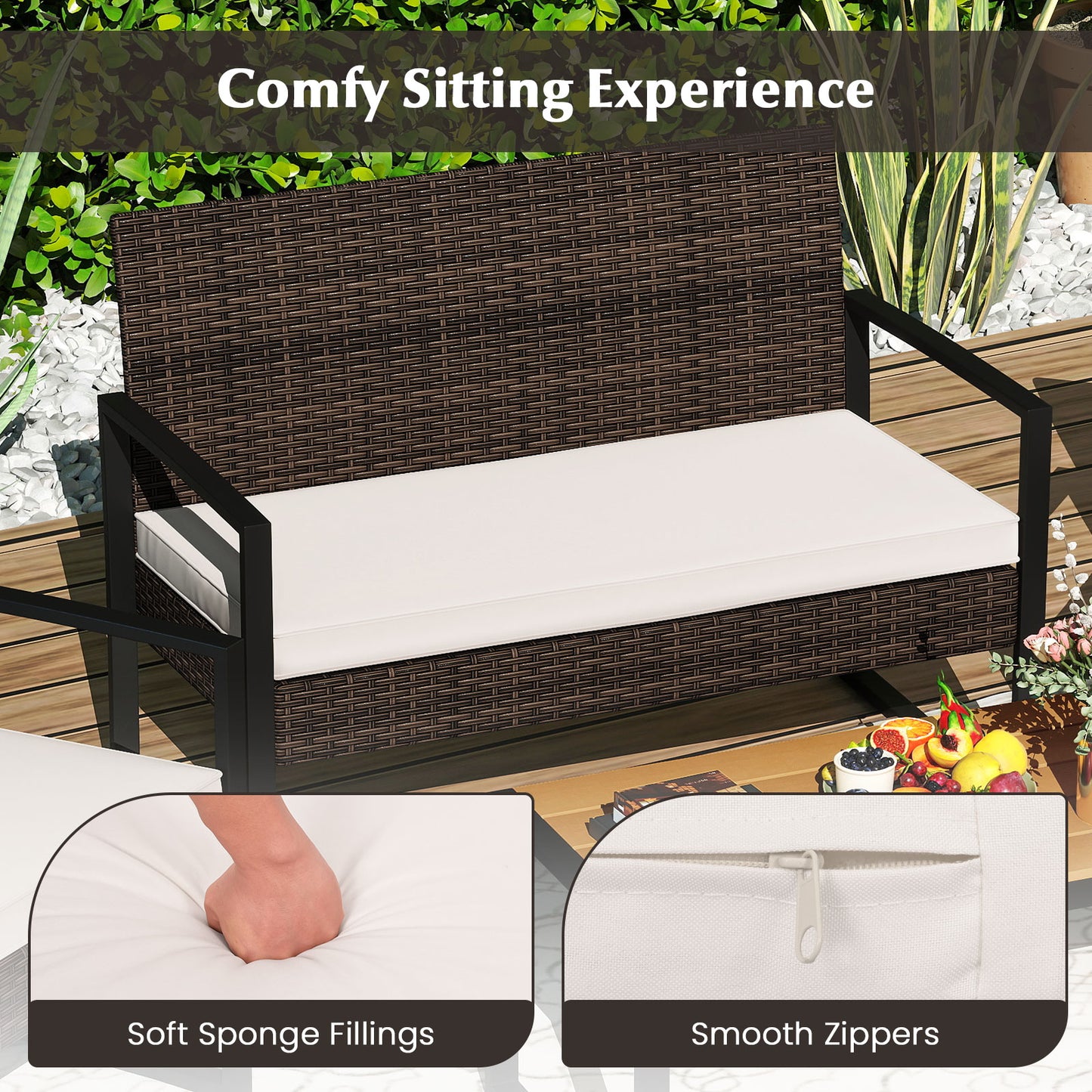 4-Piece Patio Conversation Set with Cushioned Seating & Coffee Table