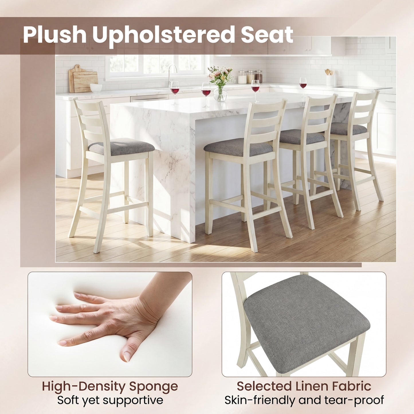 Counter Height Chairs Set of 4 with Fabric Seat
