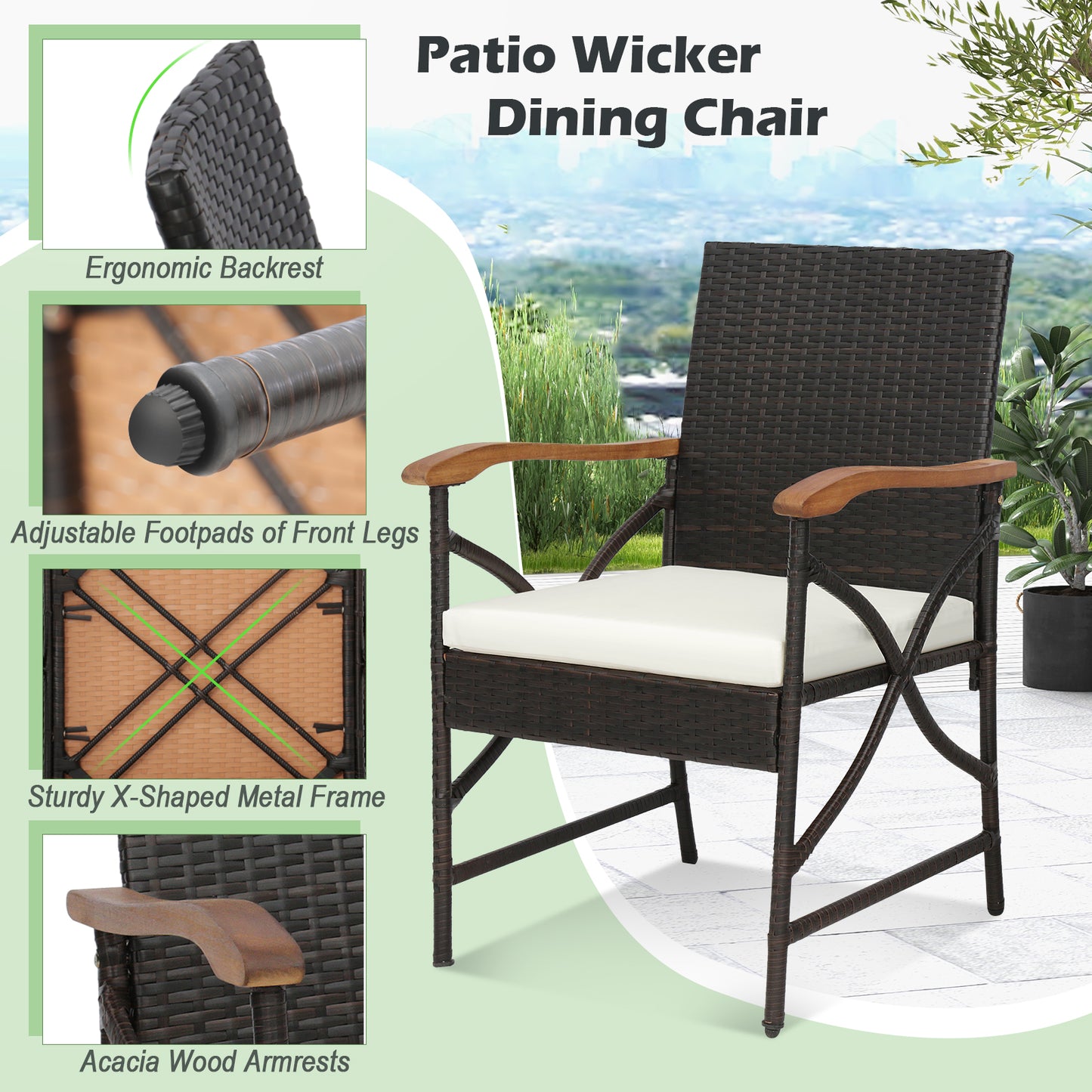Patio Wicker Dining Chairs with Cushions - Set of 2/4