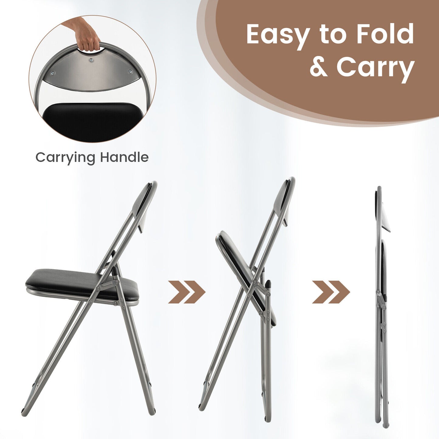 U-Shape Folding Chairs with Hollow Handle - Set of 6