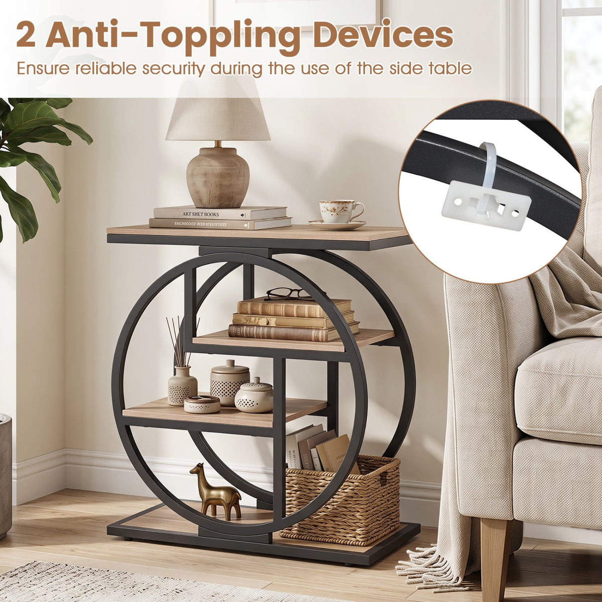 4-Tier Narrow End Table with Storage Shelves