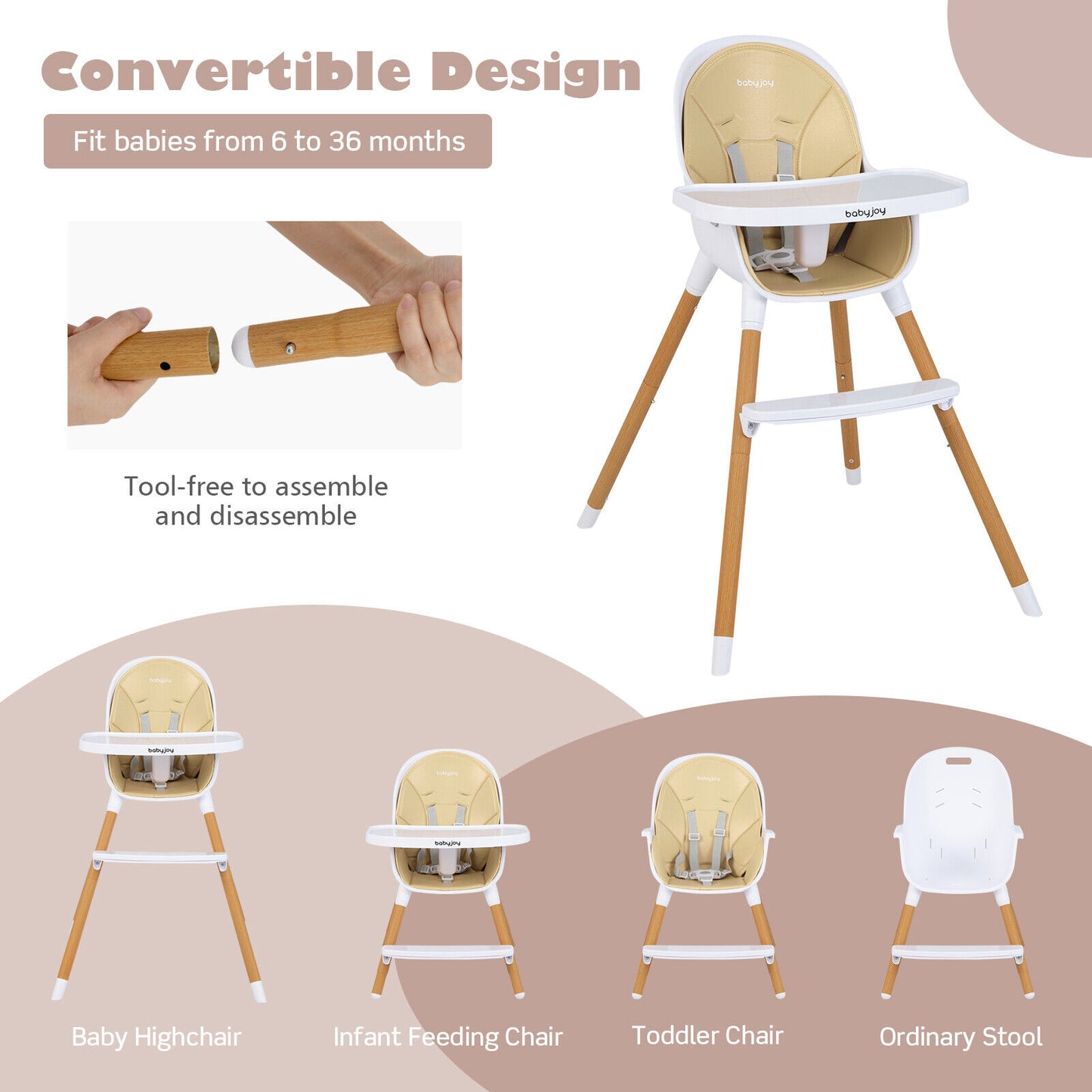 4-in-1 Convertible Baby High Chair with Adjustable Tray