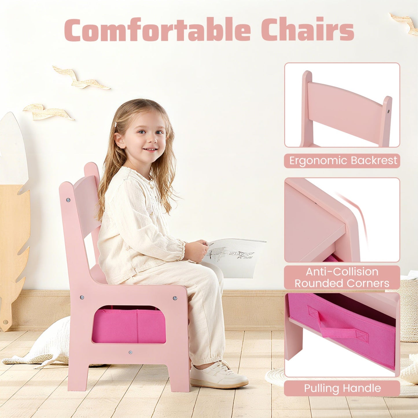 Kids Activity Table and 2 Chairs Set with Reversible Tabletop