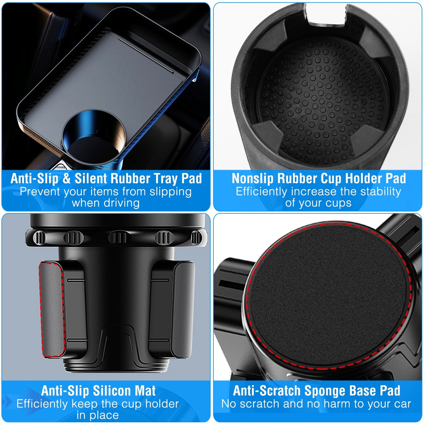 Car Cup Holder Tray with 360° Rotating Organizer