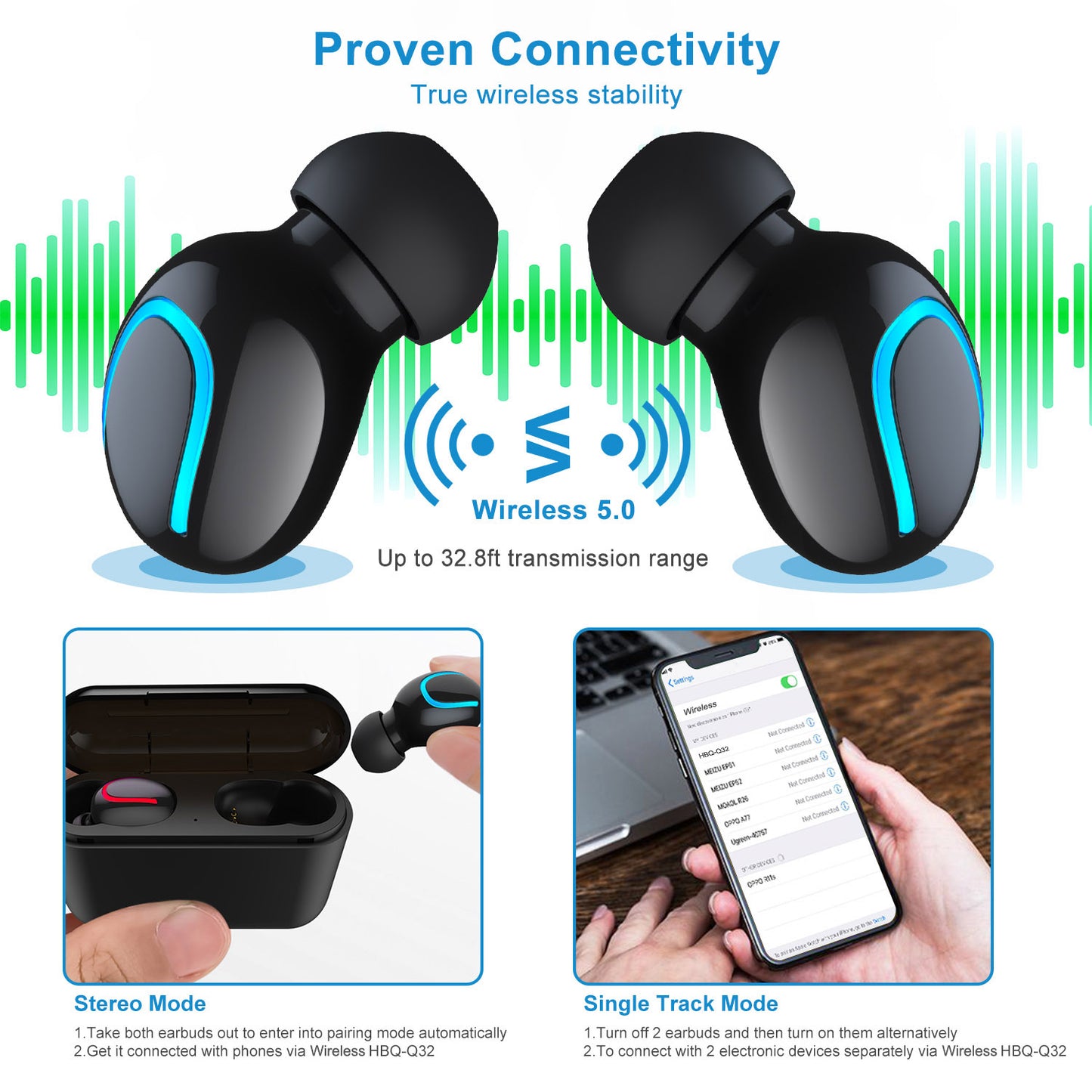 Wireless Earbuds with Magnetic Charging Dock & Noise Canceling
