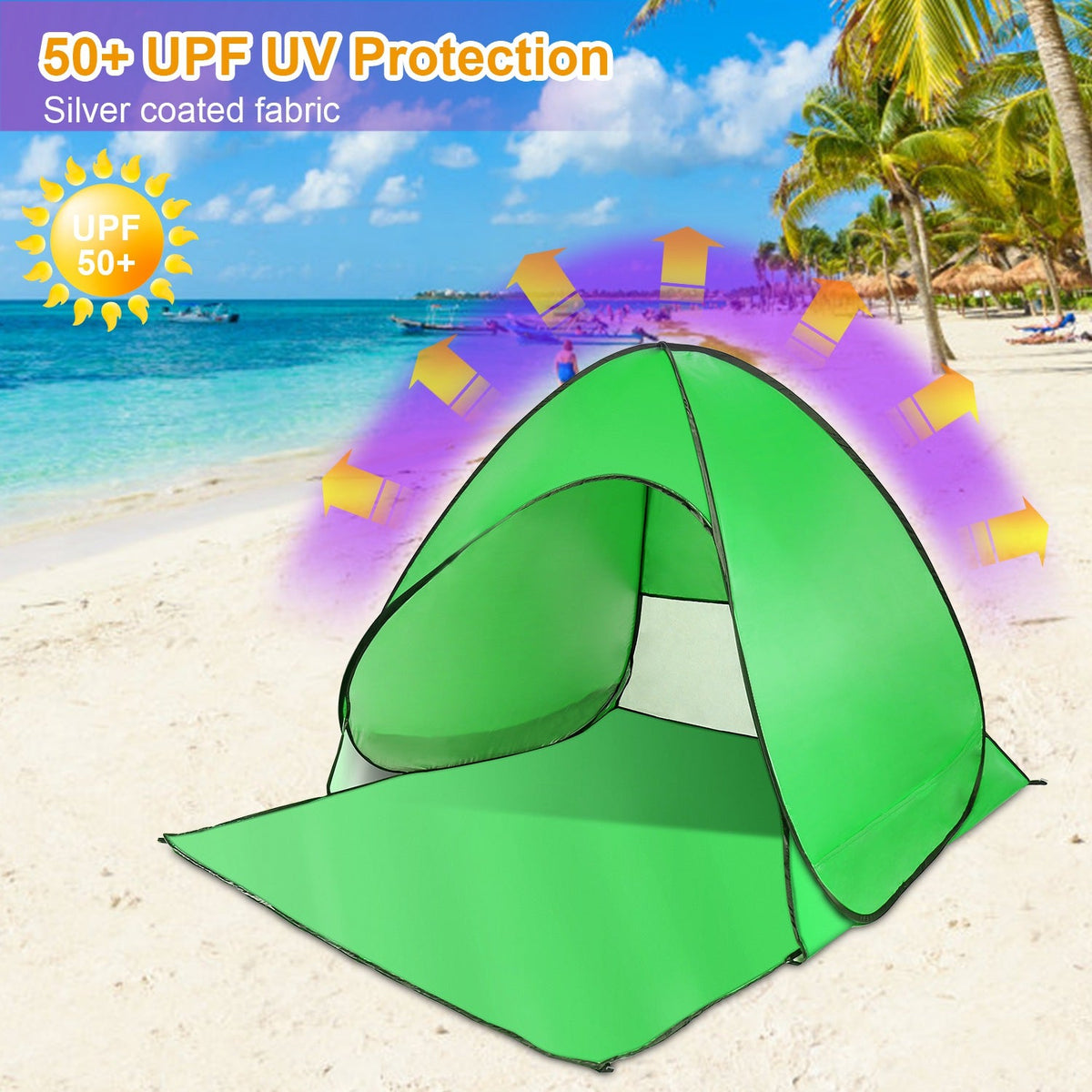Pop Up Beach Tent Sun Shade Shelter Anti-UV Automatic Waterproof Tent Canopy for 2/3 Man w/ Net Window Storage Bag for Outdoor Beach Camping Fishing P