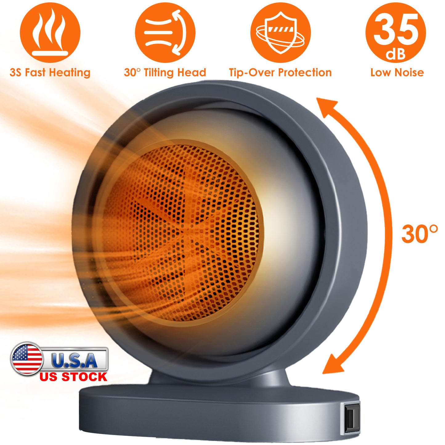 380W Portable Space Heater with 30° Tilt & Fast Heating