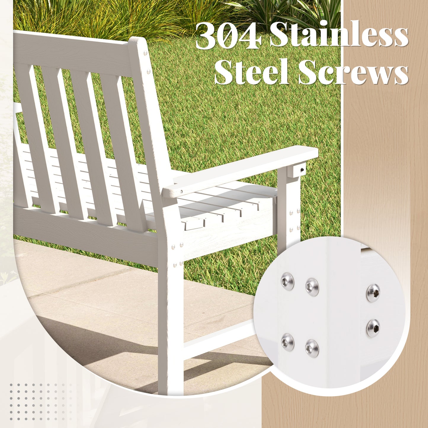 52-Inch Outdoor Bench with Backrest and Armrests