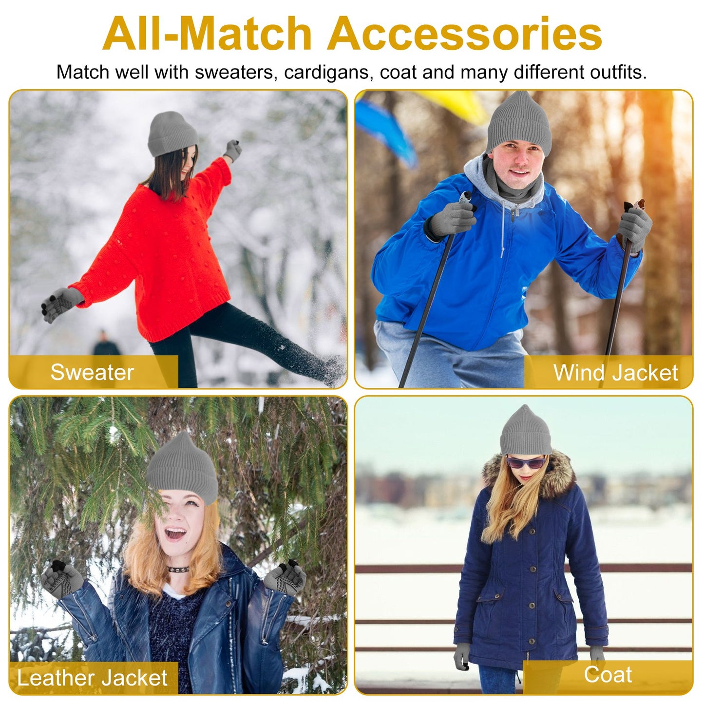 3Pcs Winter Warm Beanie and Touch Screen Gloves