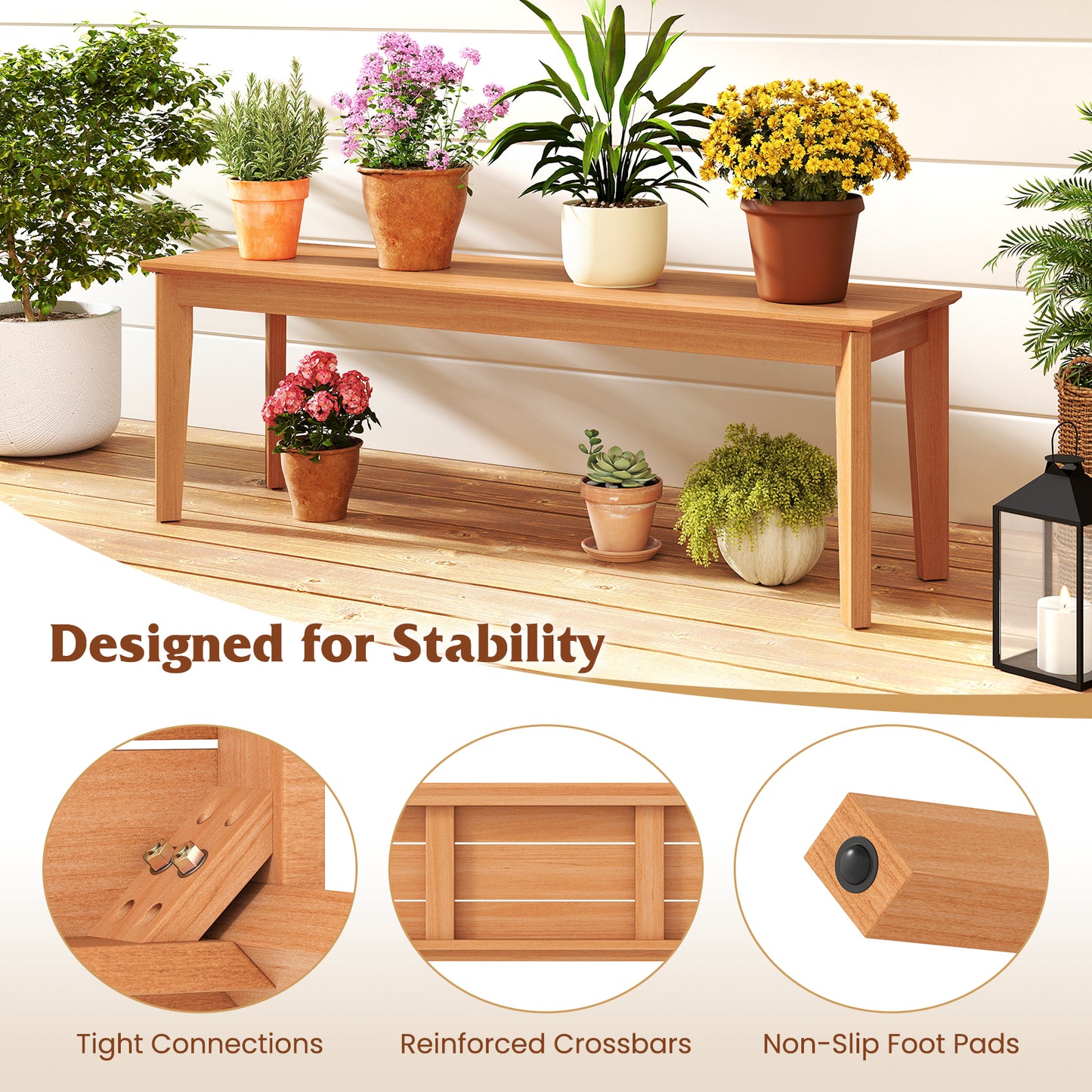 55-Inch Teak Wood Outdoor Bench – 880 LBS Capacity