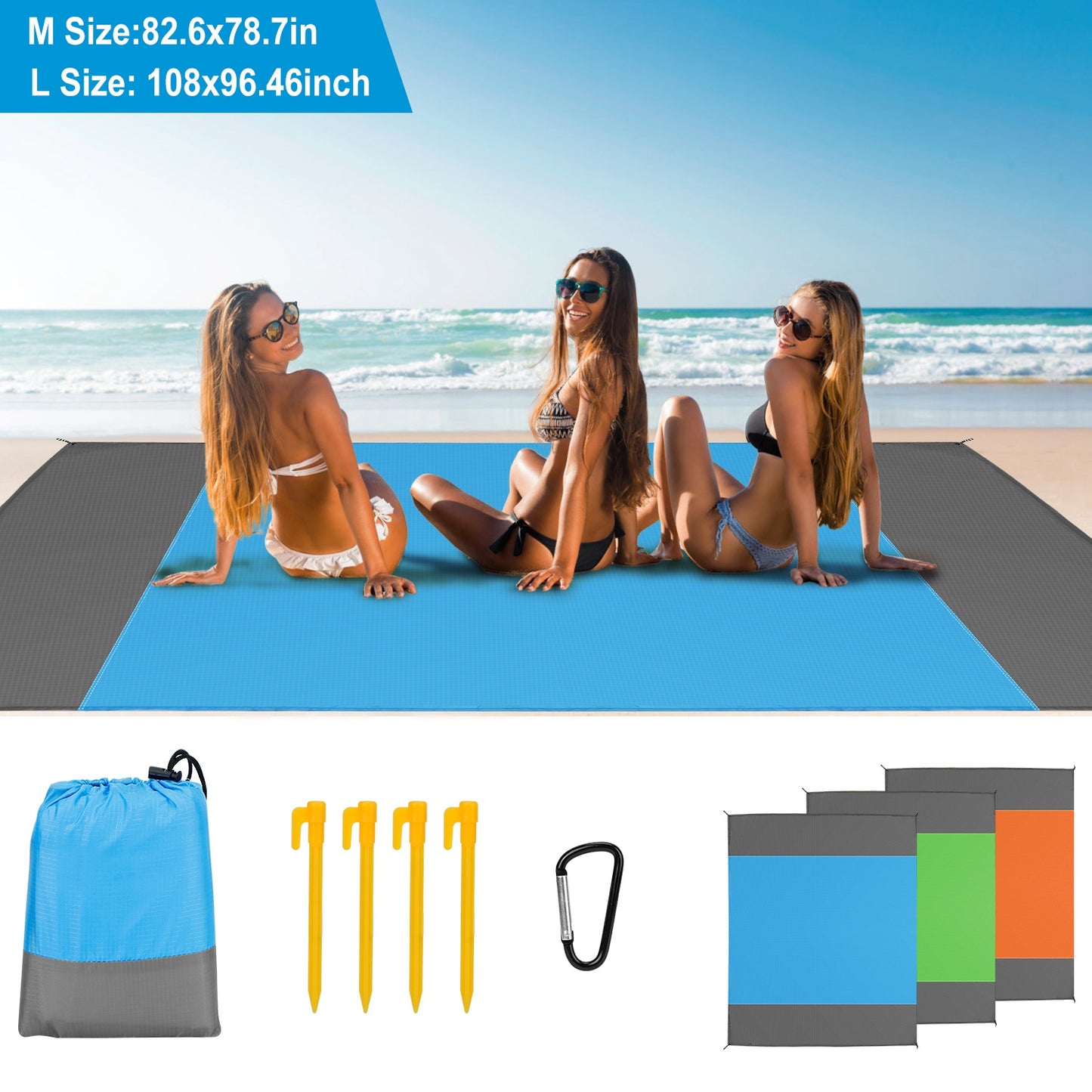 Sand Proof Picnic Blanket with Anchors and Carry Bag