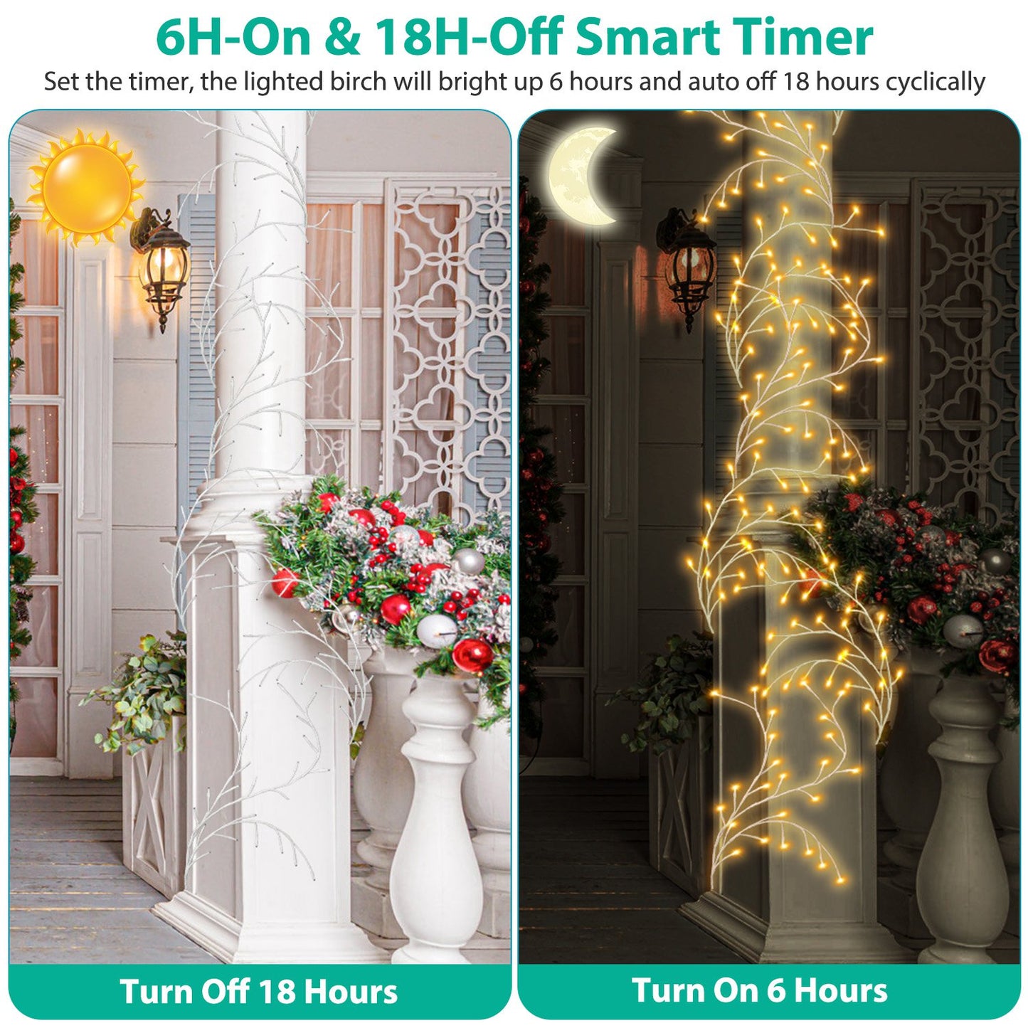 Lighted Birch Garland 7.87FT with 144 LED Warm White Lights