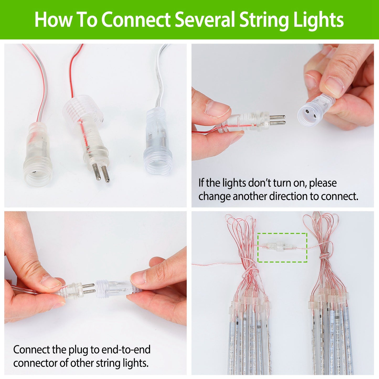 Solar Meteor Shower String Lights 8 Tubes 144 LED Waterproof