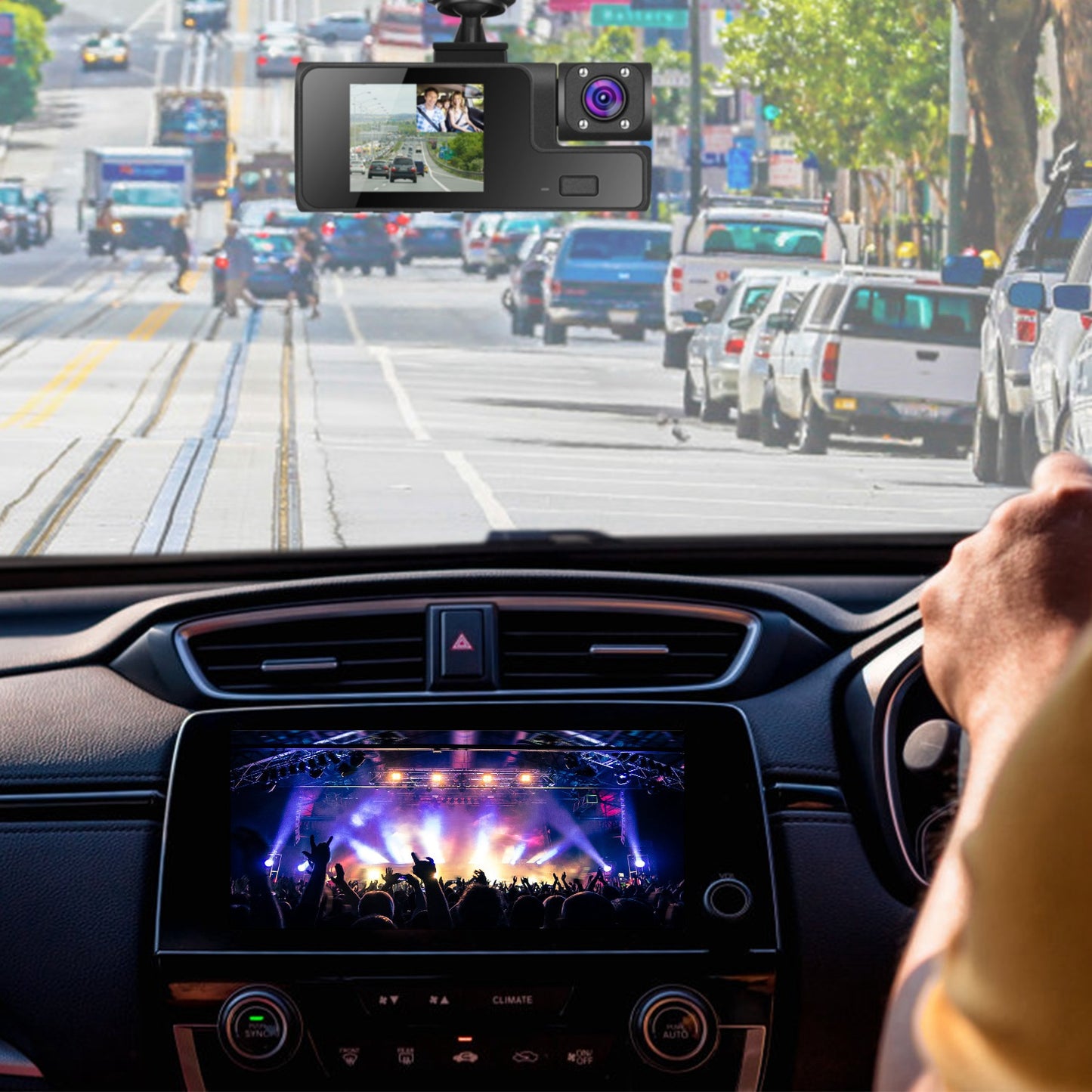 3-Channel Dash Cam with WiFi, 1080P Front & Rear Cameras