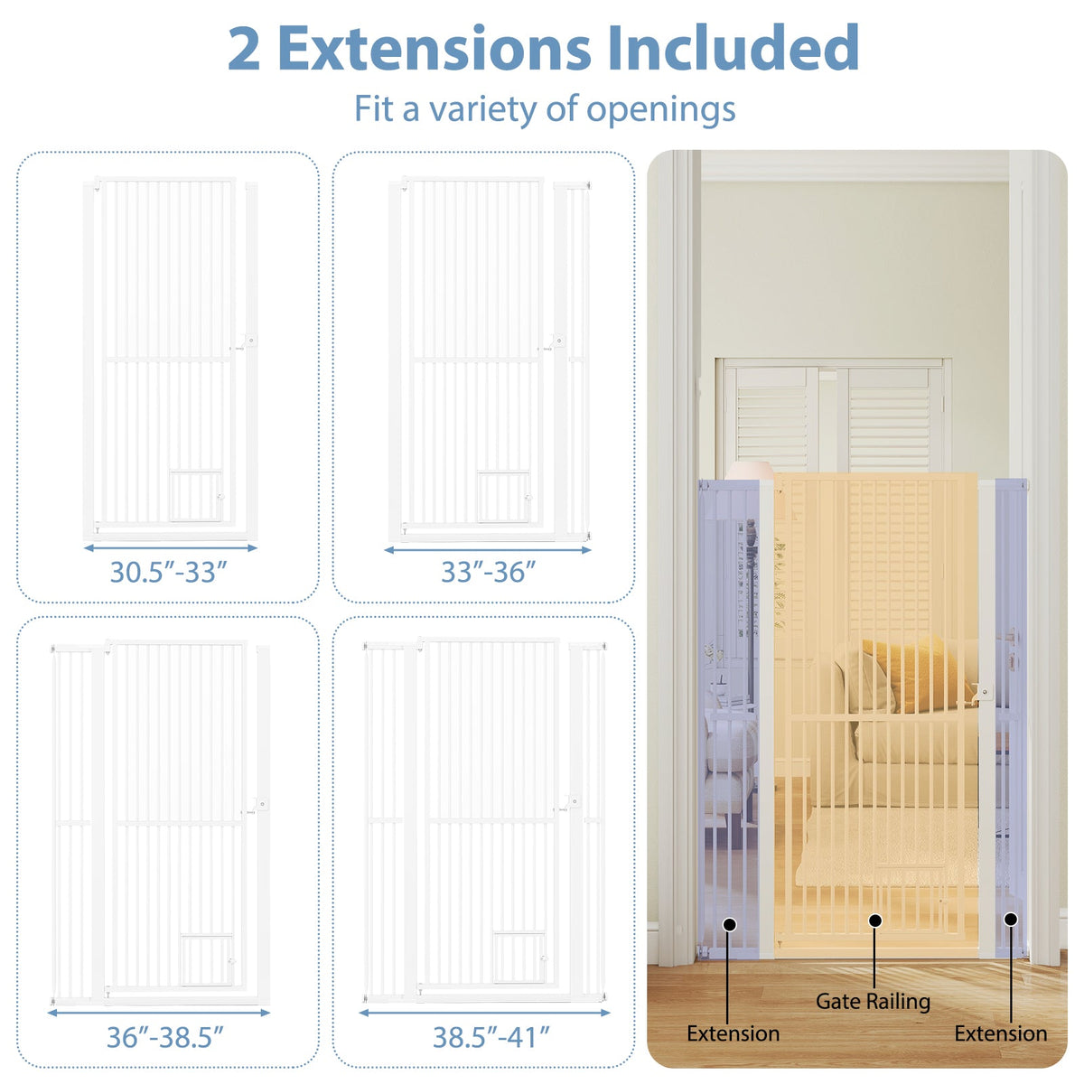 59” Extra Tall Pet Gate Heavy-Duty Metal Cat Gate with Wide Opening-White