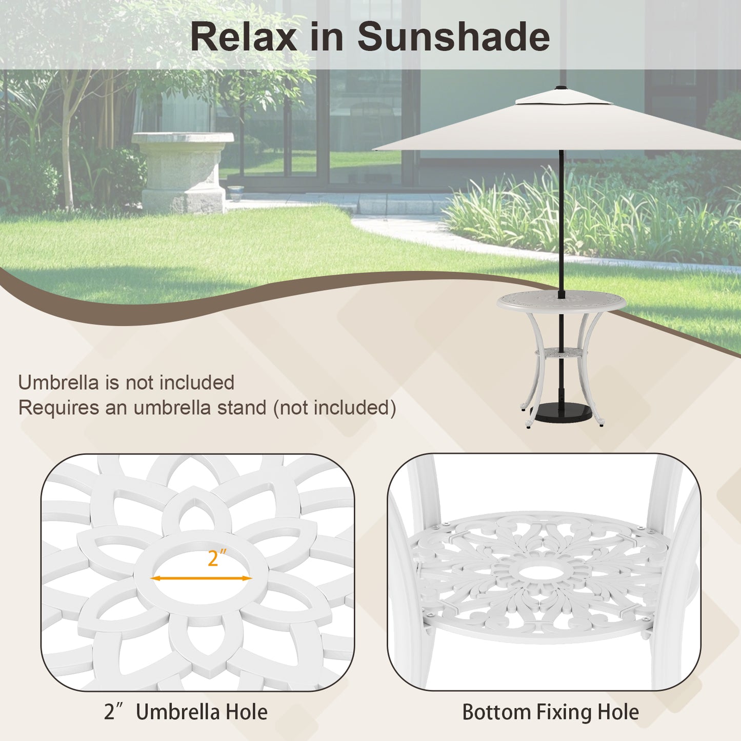 5-Piece Cast Aluminum Patio Dining Set with Umbrella Hole