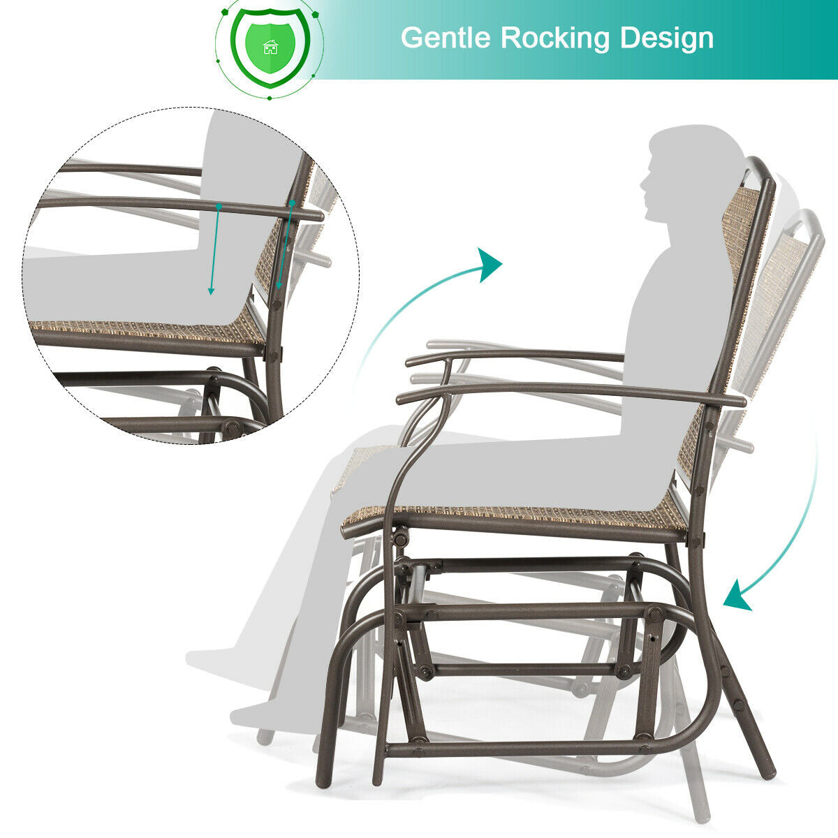Patio Rocking Glider Chair Set - 2 Piece Brown Outdoor Seating