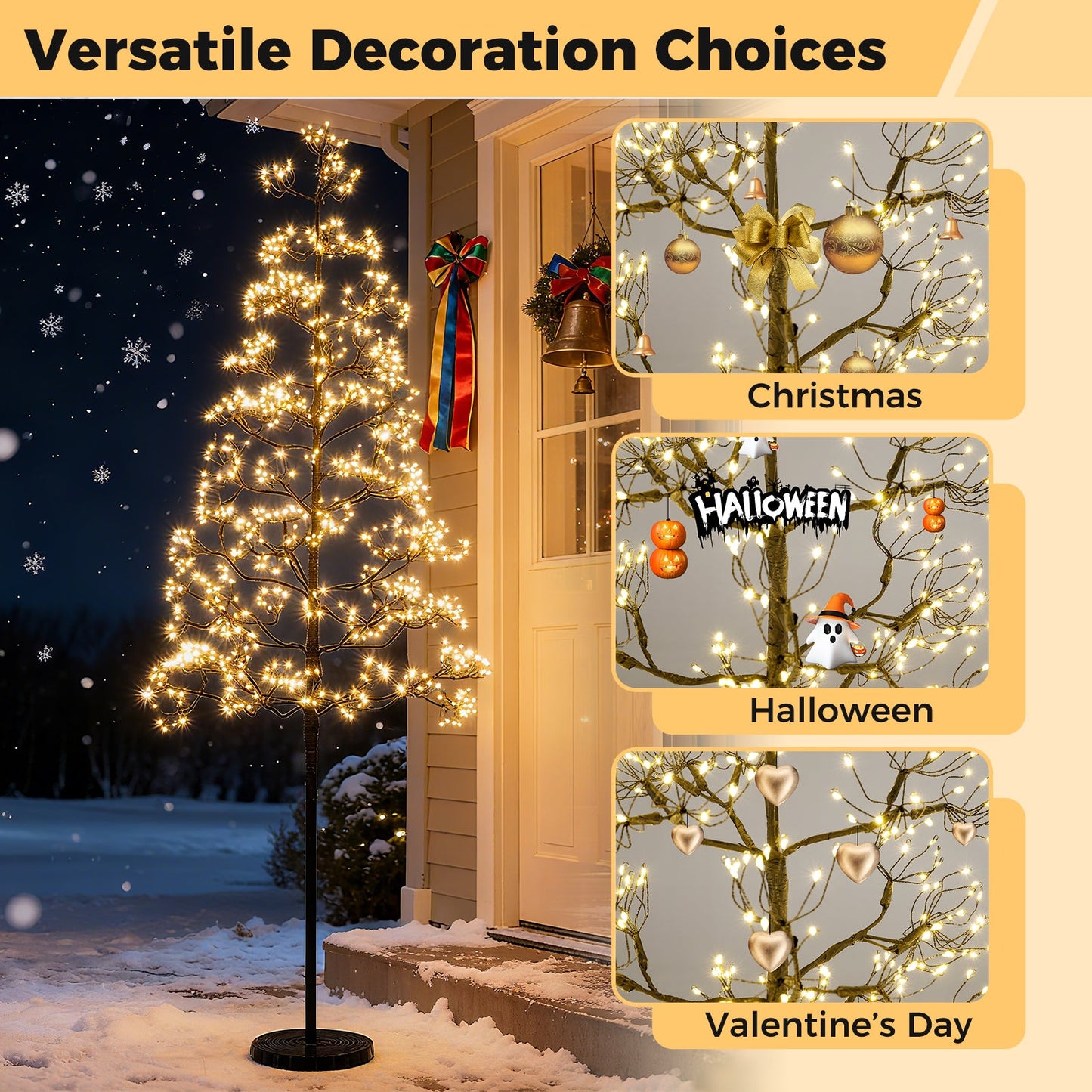 5/6/7 FT Lighted Alpine Tree with Warm White Light LED Lights Pre-lit Artificial Cedar Tree with Weighted Base