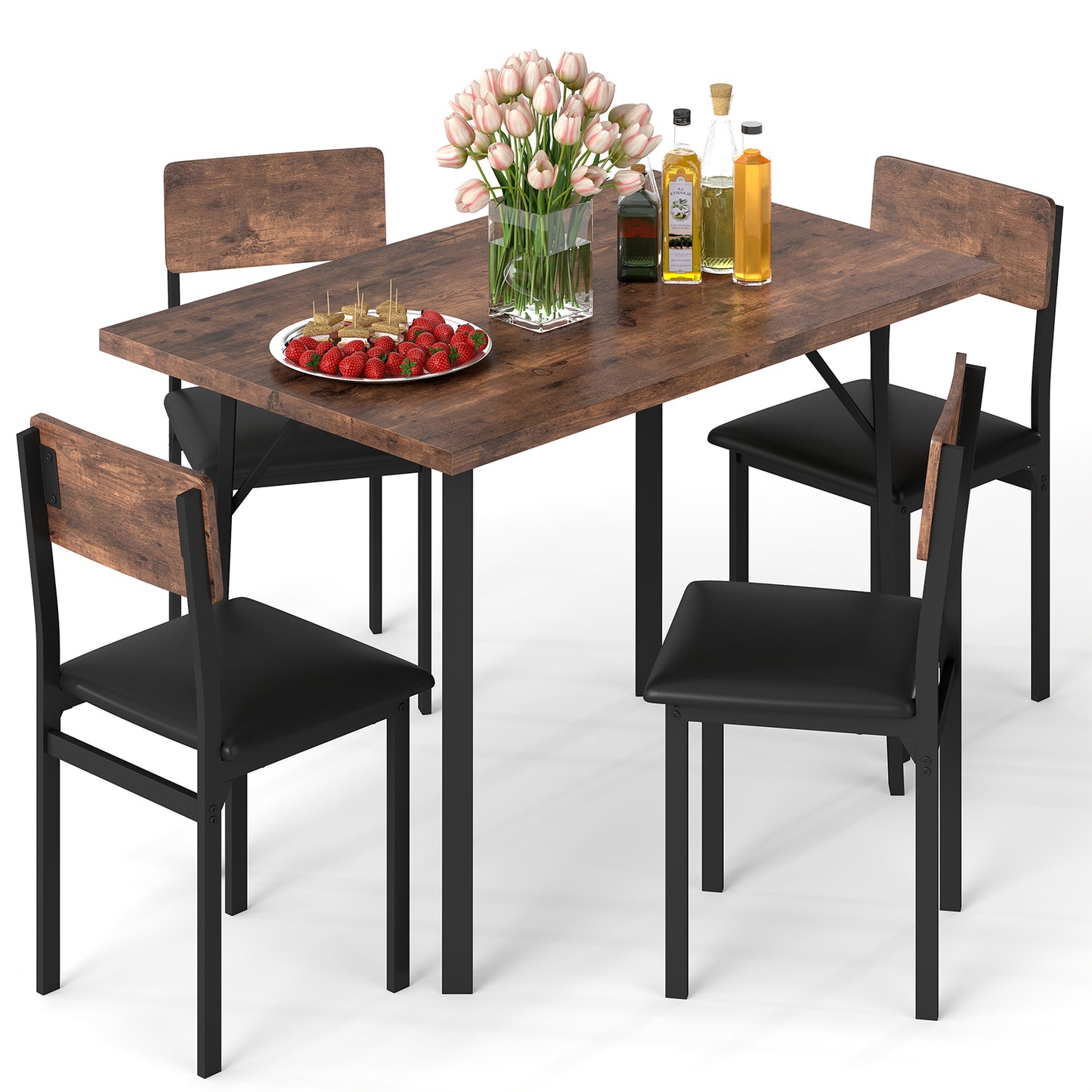 5-Piece Dining Table Set with 4 Chairs Industrial Style