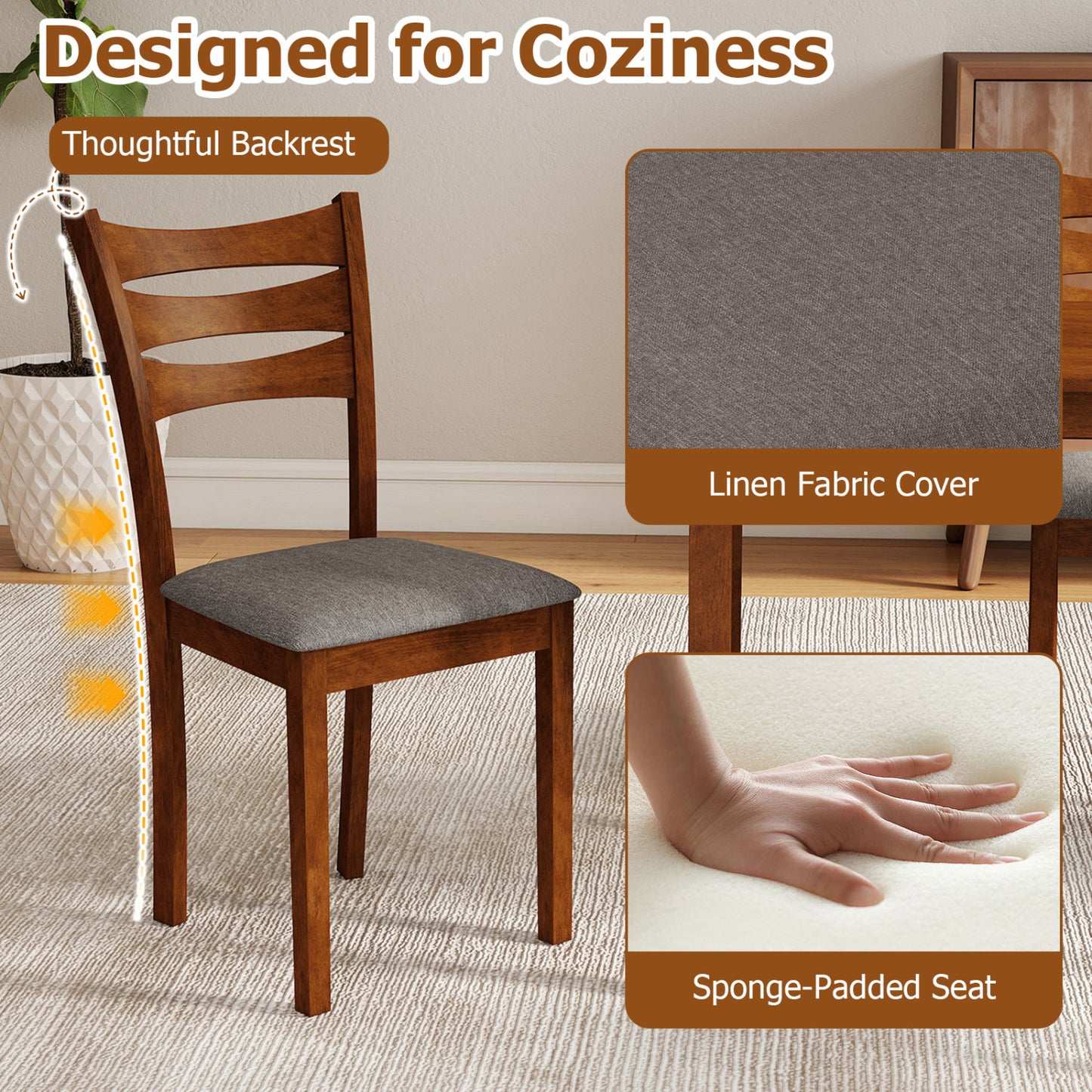 5-Piece Dining Table Set with Upholstered Chairs