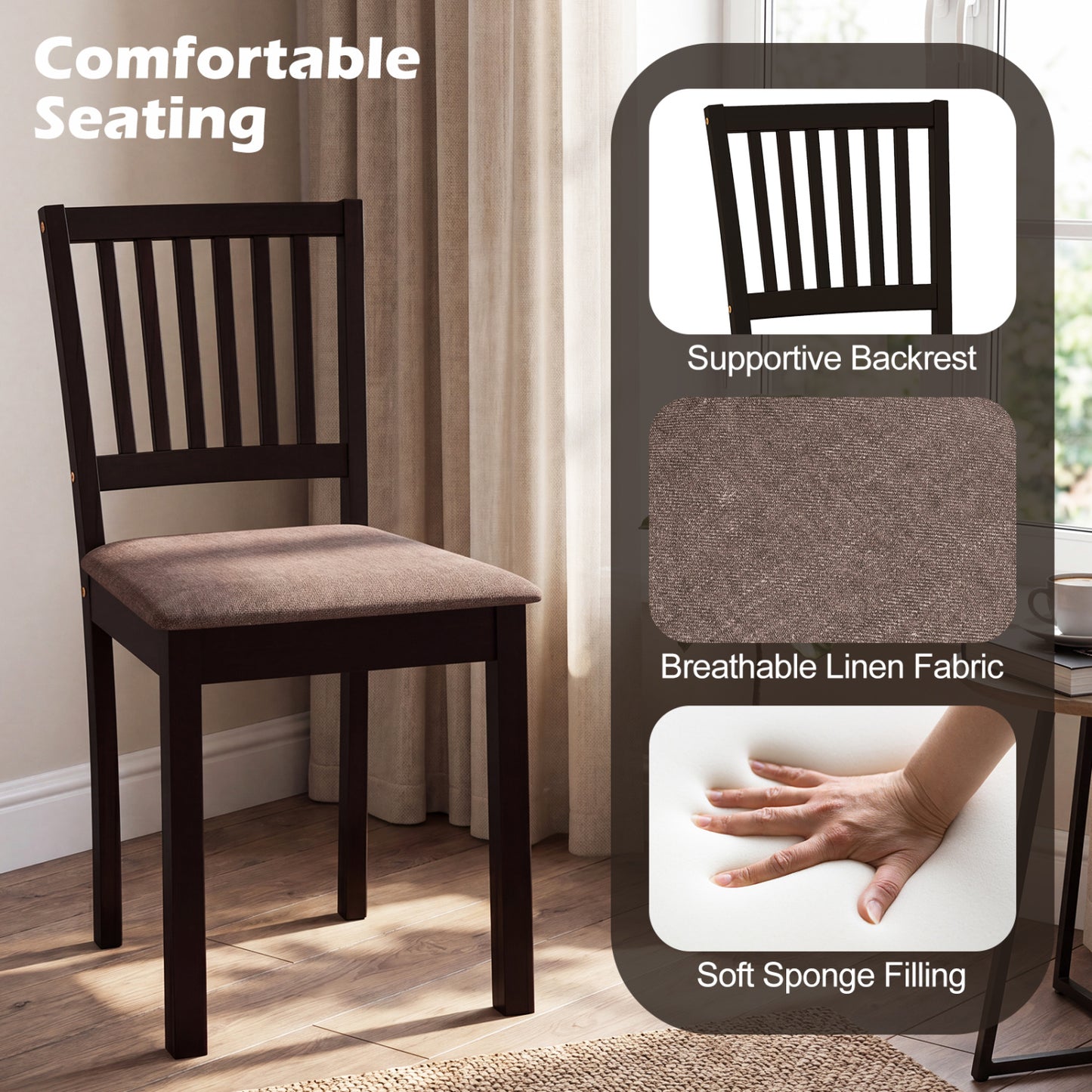 5-Piece Dining Table Set with 4 Upholstered Chairs