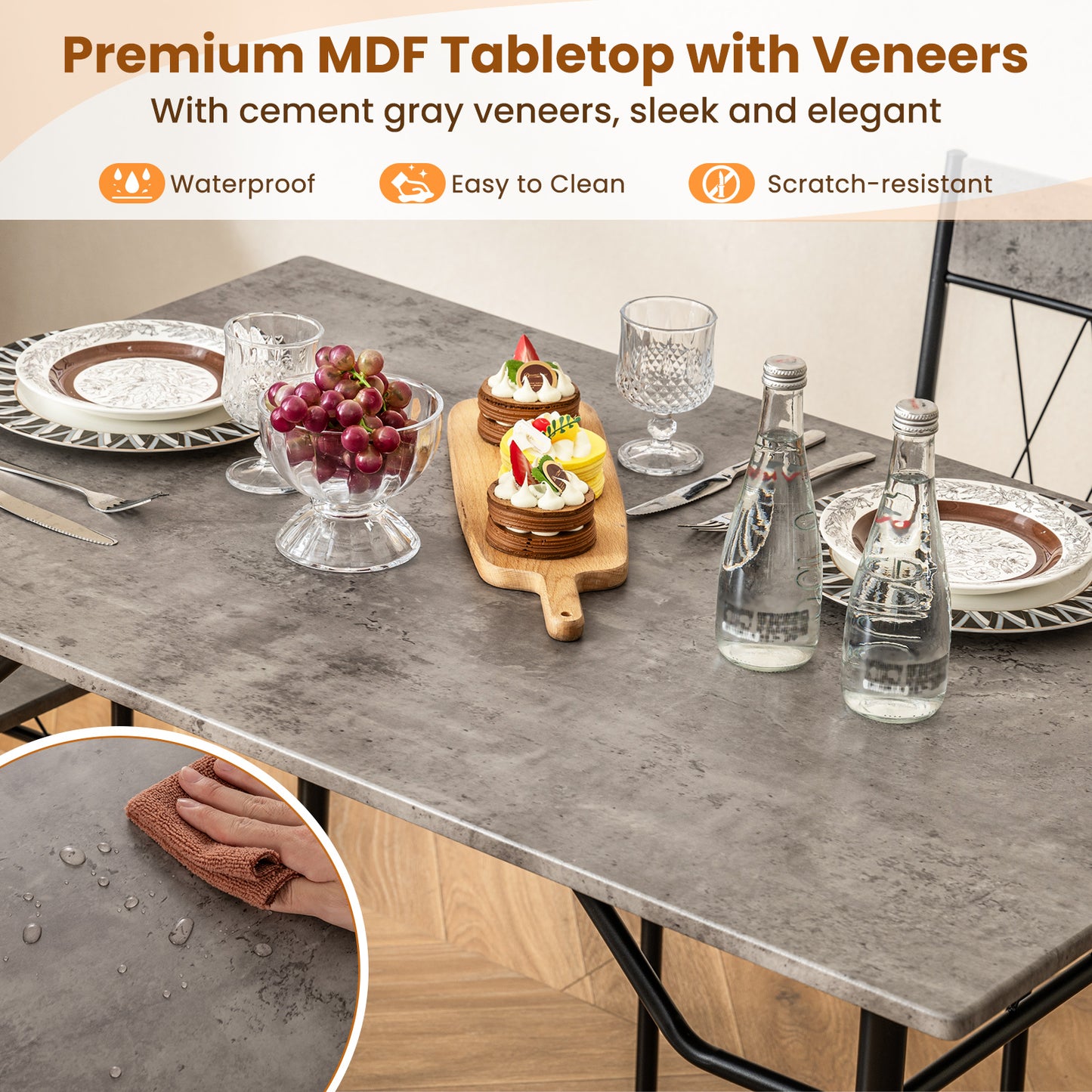 5-Piece Dining Table Set for 4 with Metal Frame