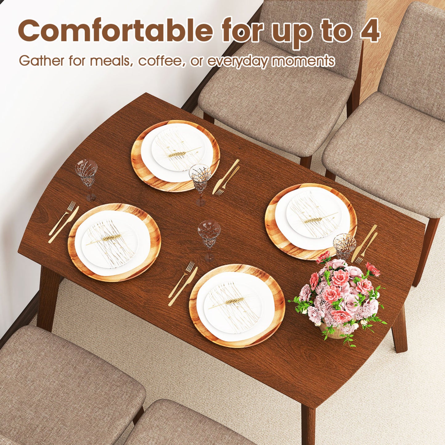 5-Piece Dining Table Set with Upholstered Chairs