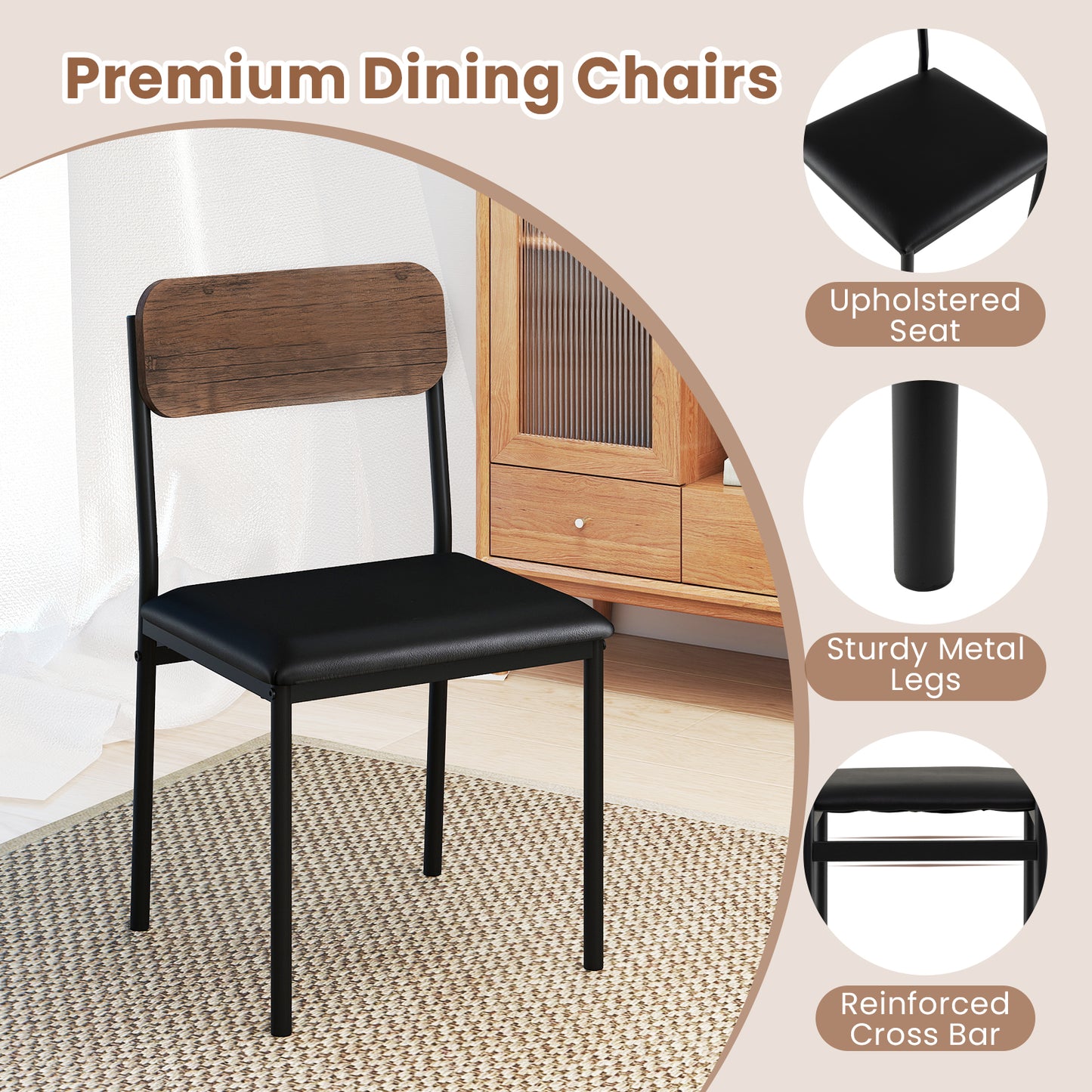 5-Piece Round Dining Table Set with Drop Leaf and Chairs
