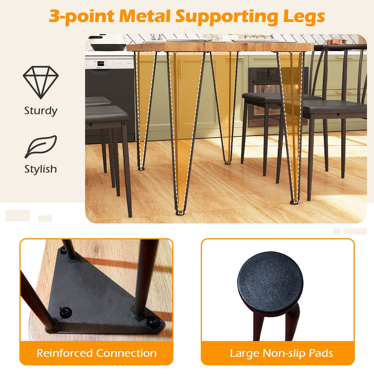 5-Piece Dining Table Set with 4 Chairs Space-Saving Industrial