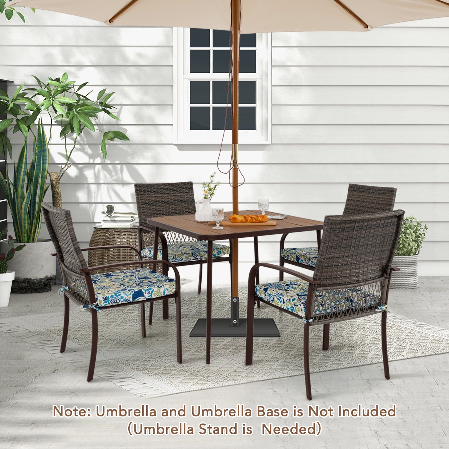 5-Piece Patio Dining Set with Cushioned Rattan Chairs