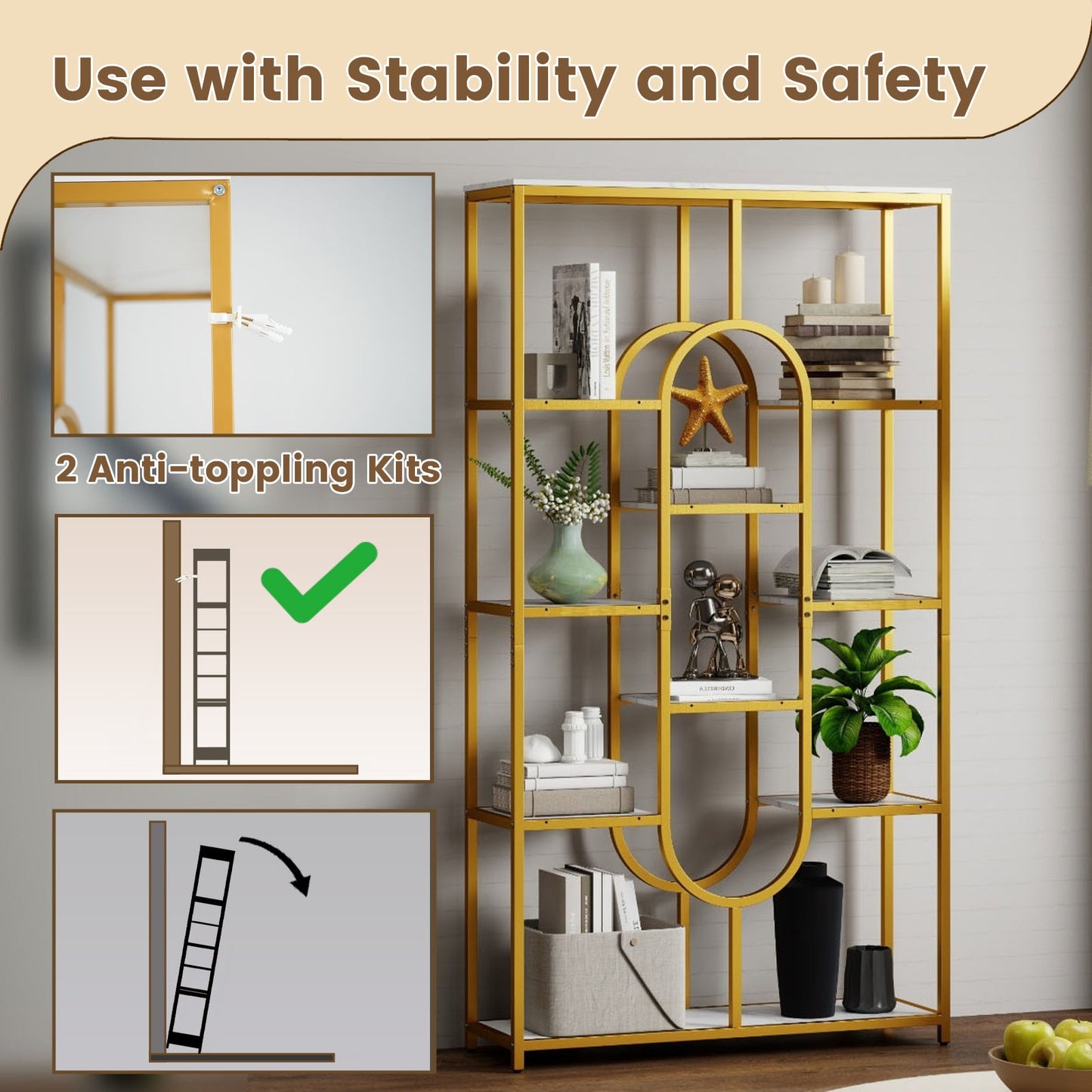 5-Tier Tall Etagere Bookcase with Open Storage Shelves-White