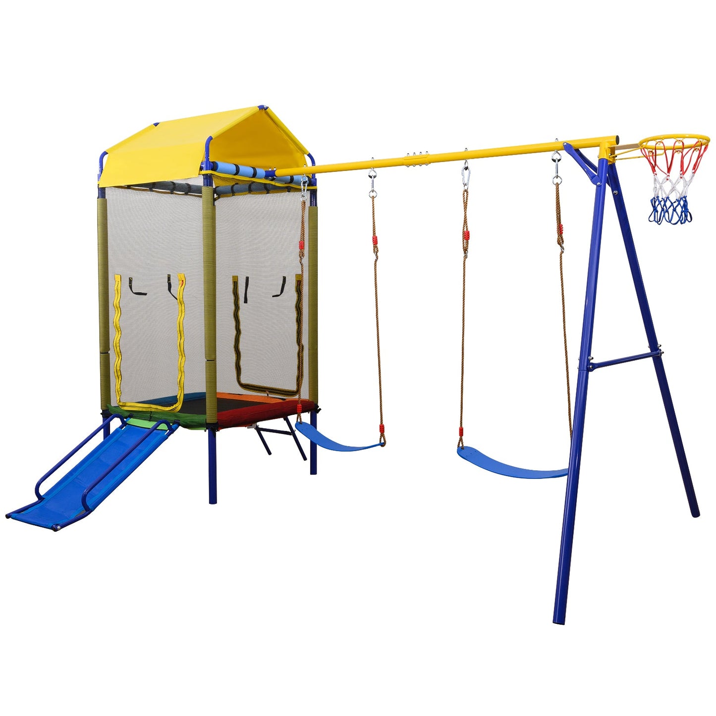 5-in-1 Kids Swing Set for Backyard with Heavy-duty Metal Swing Stand-Yellow