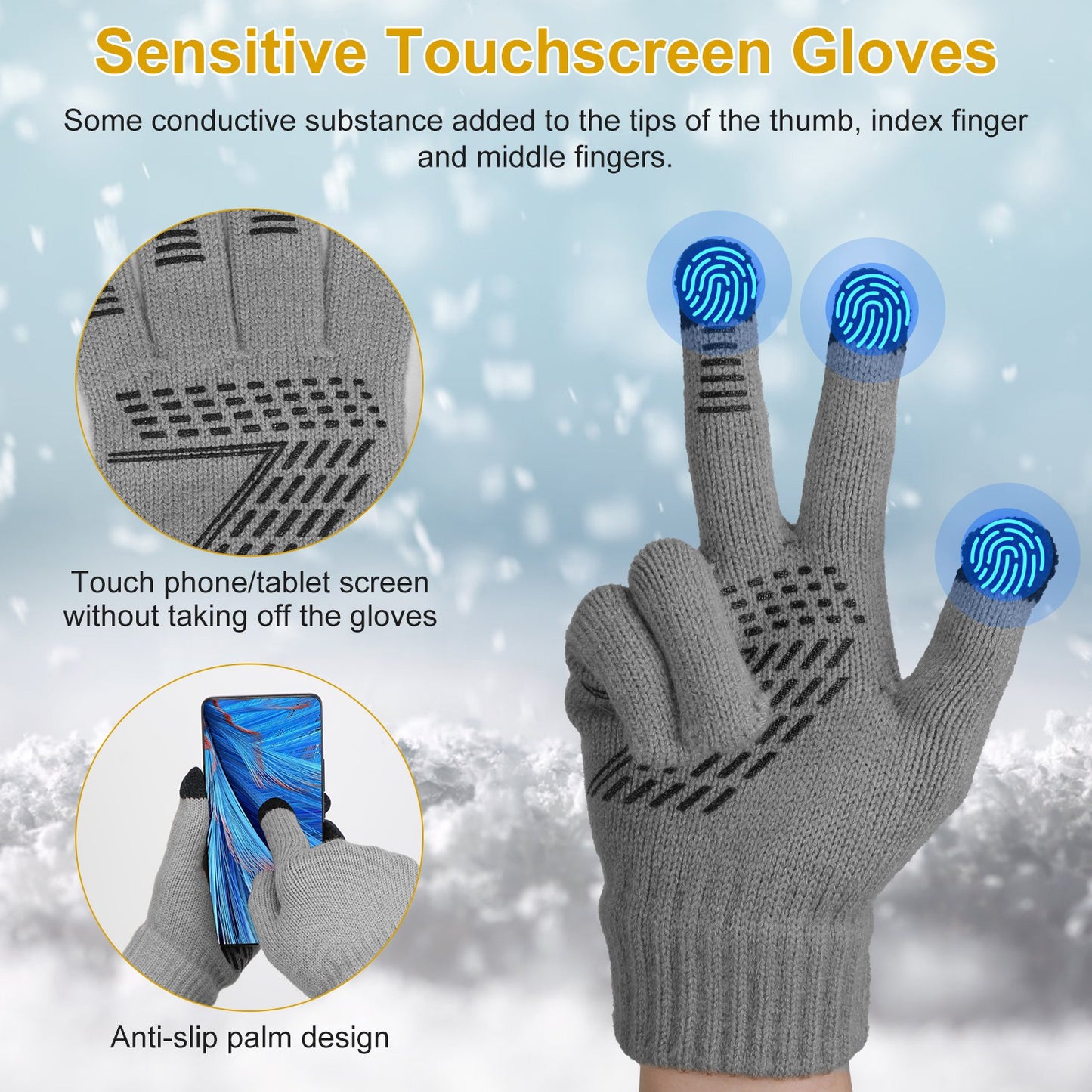 3Pcs Winter Warm Beanie and Touch Screen Gloves
