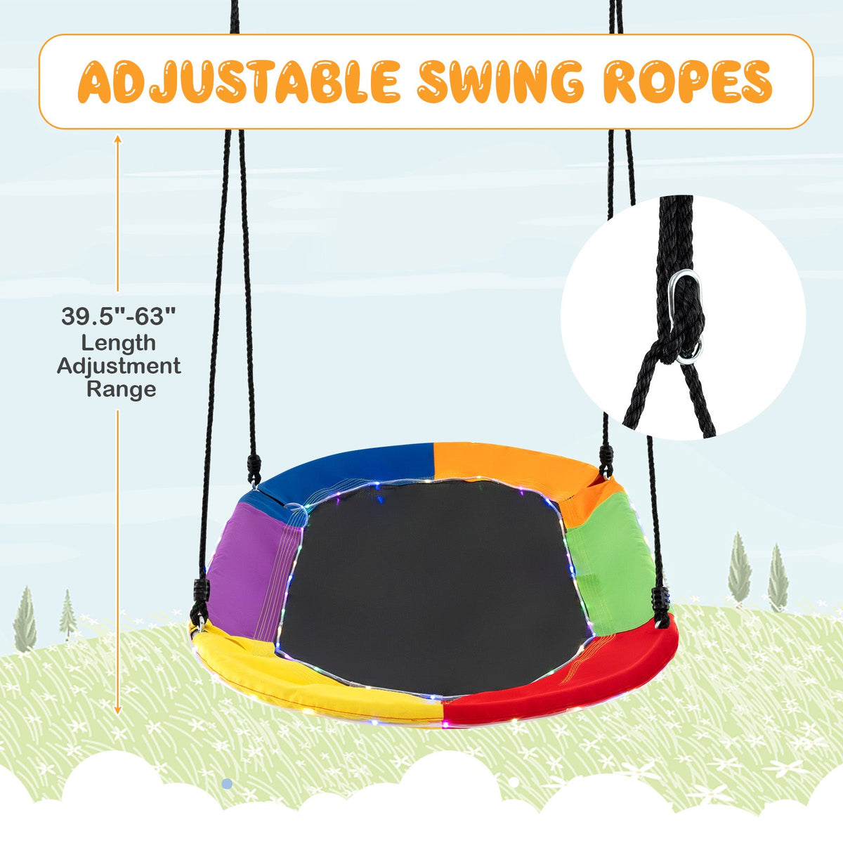 60 Inches Saucer Swing with LED Lights for Kids and Adults-Multicolor