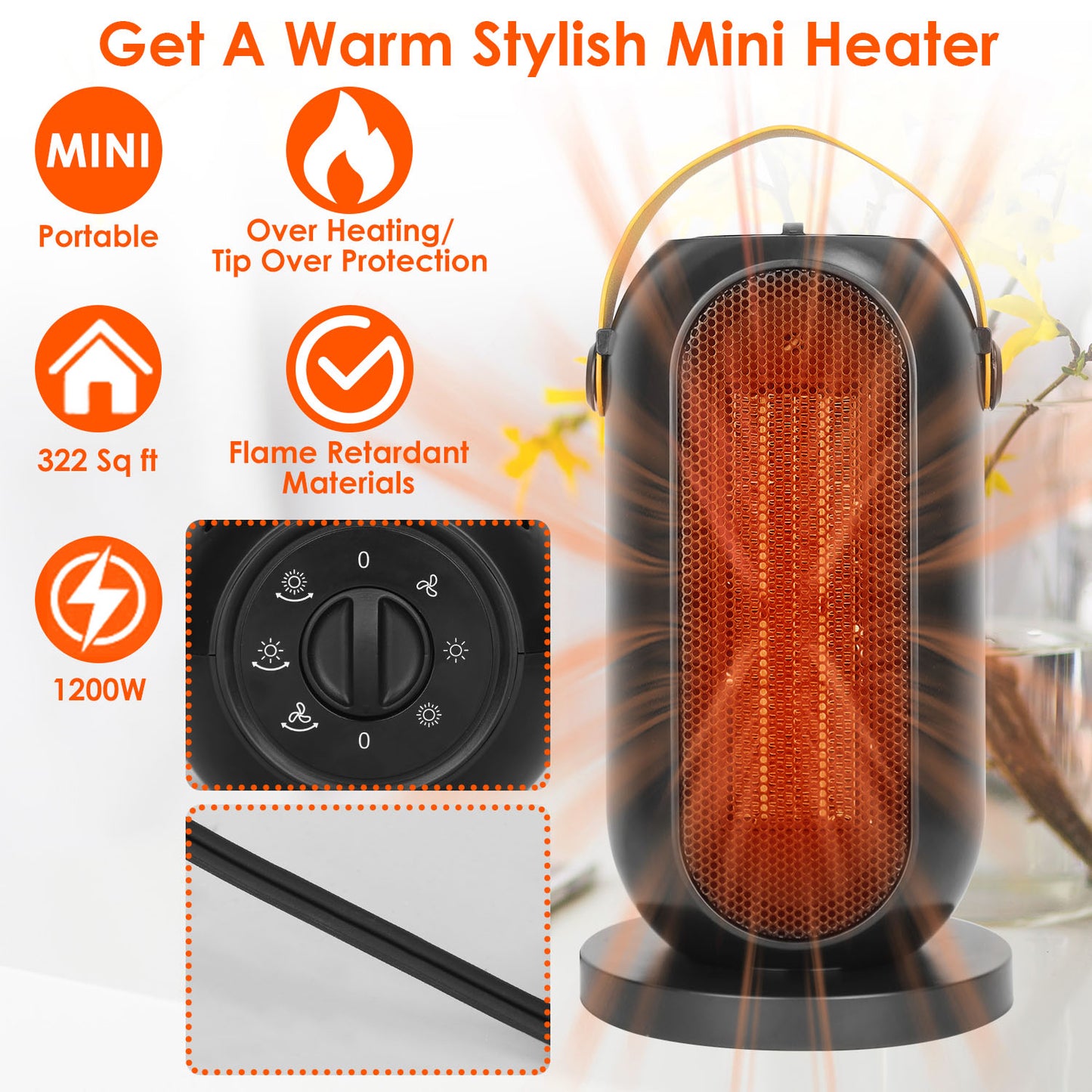 Portable Ceramic Space Heater with Oscillation & Fan Mode
