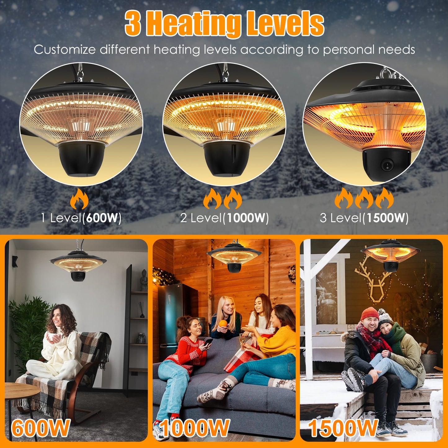 1500W Electric Patio Heater with Remote & Timer