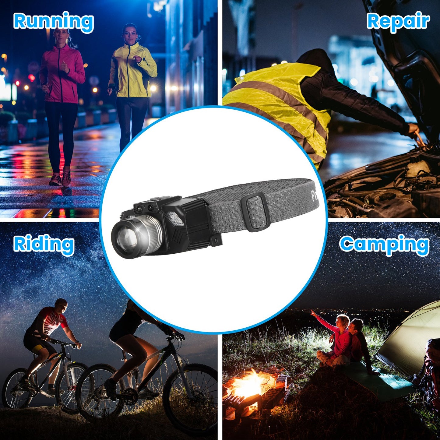 Motion Sensor LED Headlamp with Zoomable Beam & 3 Modes