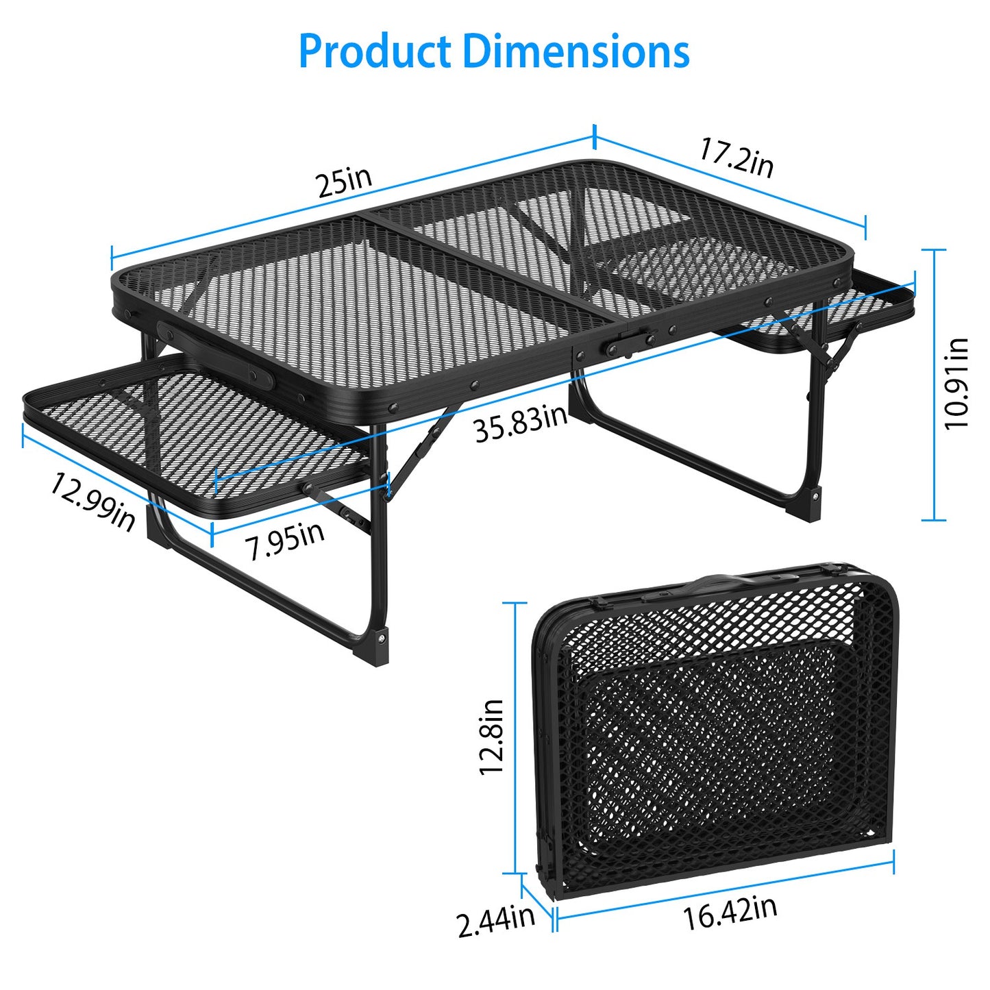 Foldable Camping Table with Dual Side Trays - 88 LBS Capacity